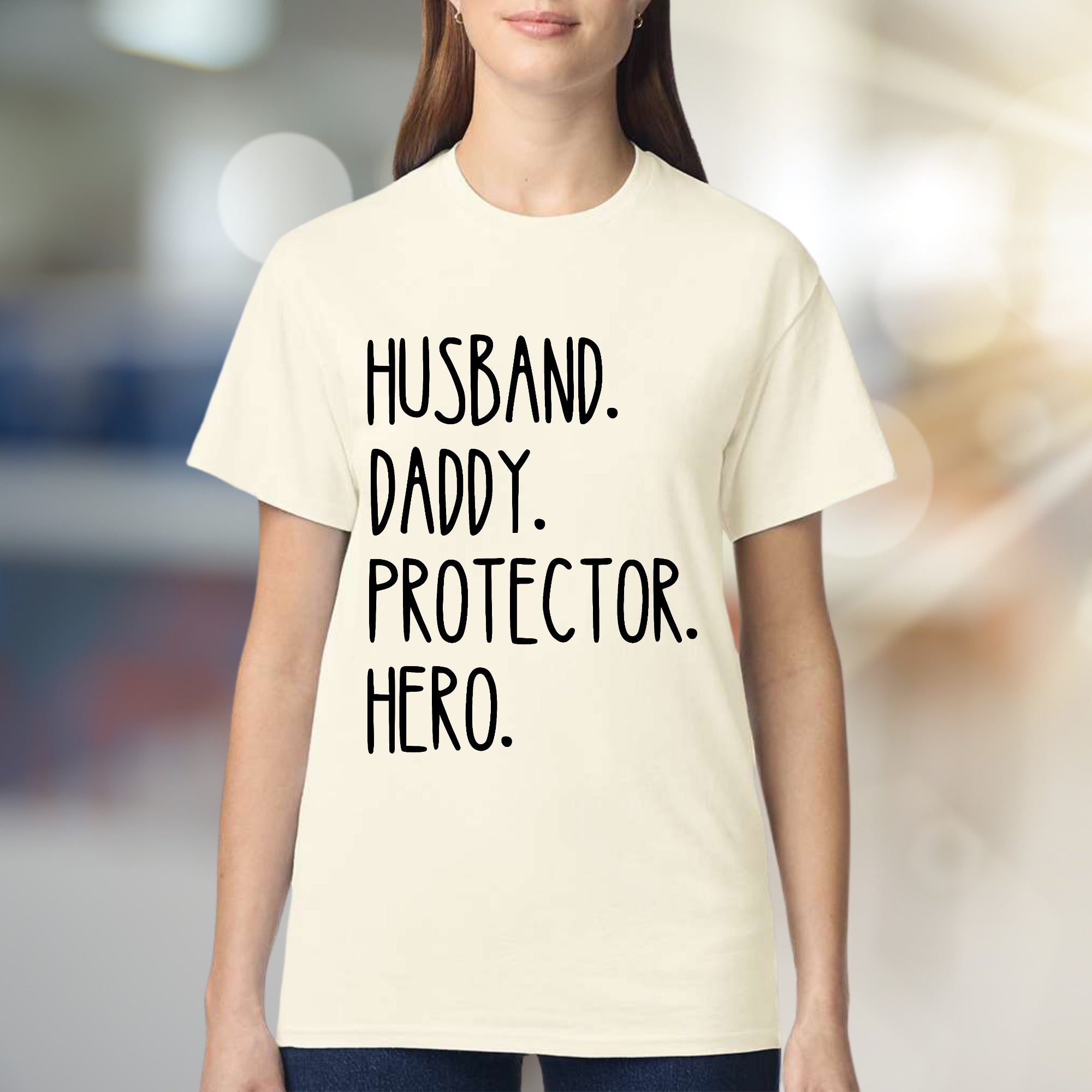 "Husband. Daddy. Protector. Hero." Father's Day Graphic Tee, a Family Love Pick for Dads