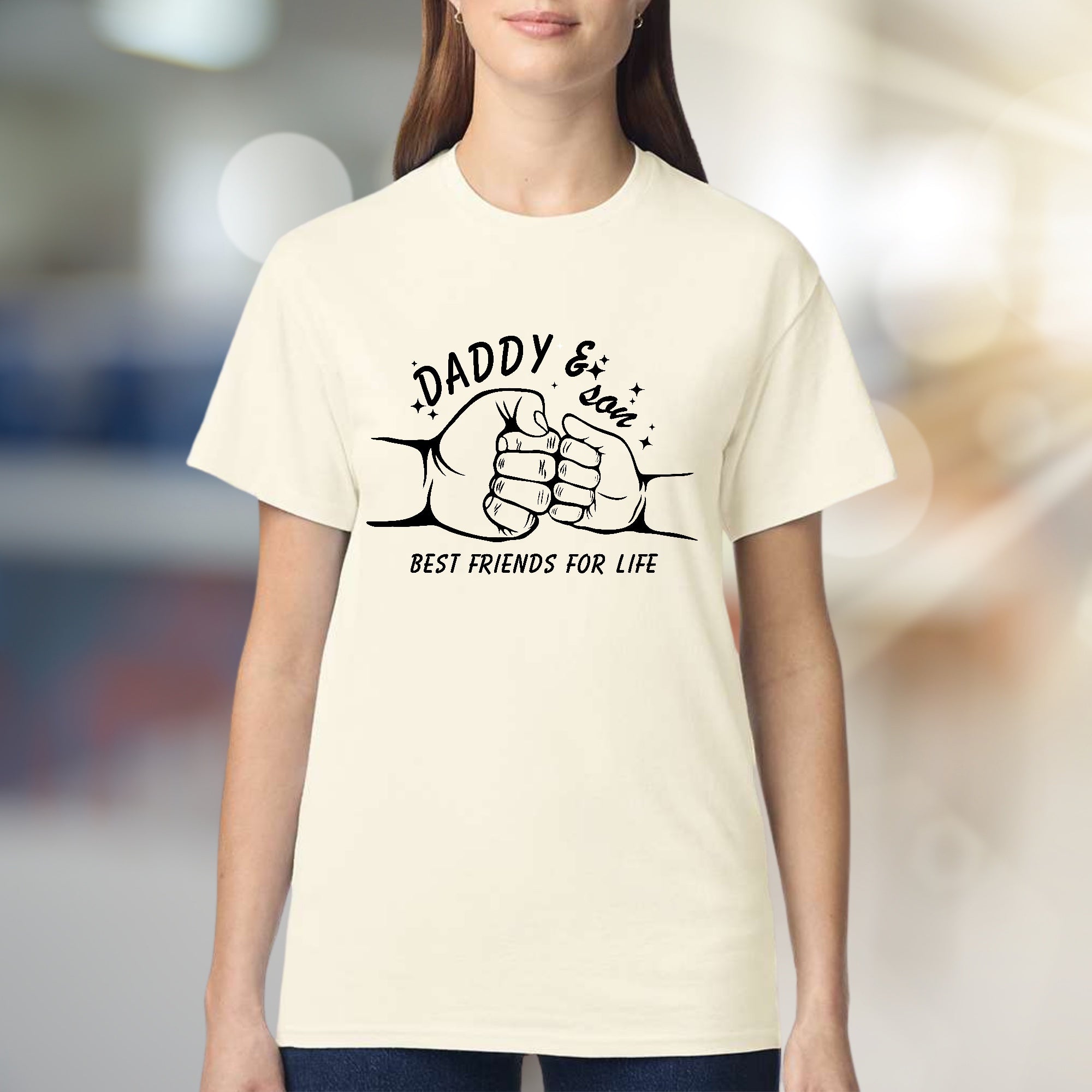 "DADDY & SON BEST FRIENDS FOR LIFE" Fist Bump Graphic Tee, A Family Bond Pick for Dads