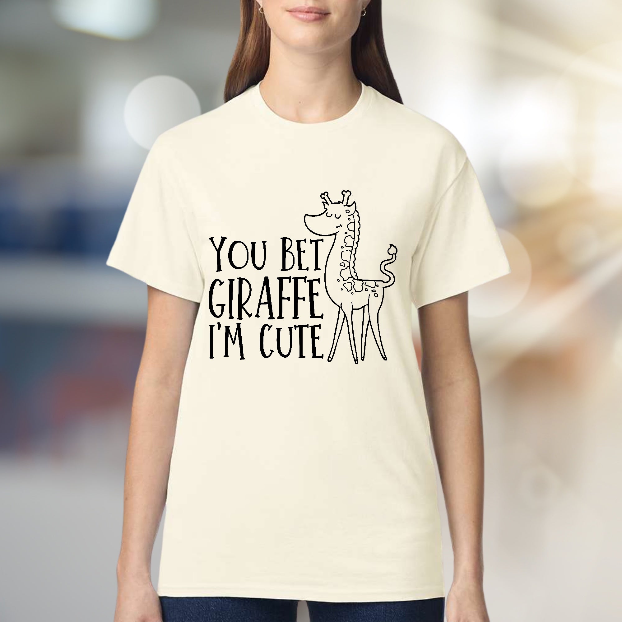 "YOU BET GIRAFFE I'M CUTE" Whimsical Graphic Tee, Funny Animal Pick for Her