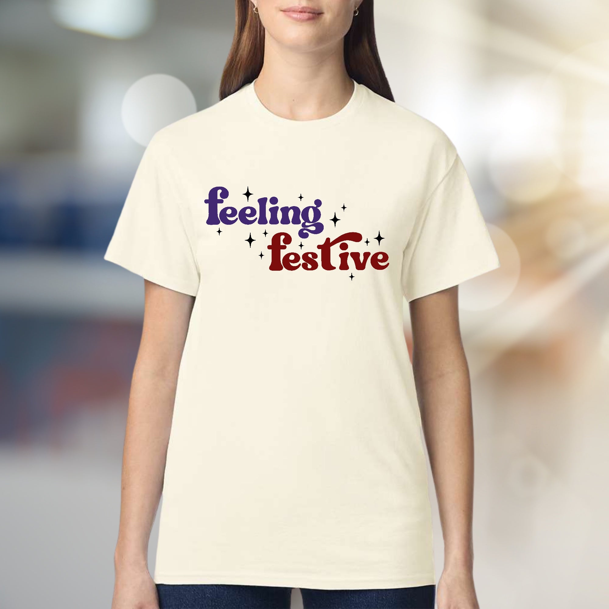 "Feeling Festive" Groovy Graphic Tee, a Holiday Vibe Pick for Celebration Enthusiasts