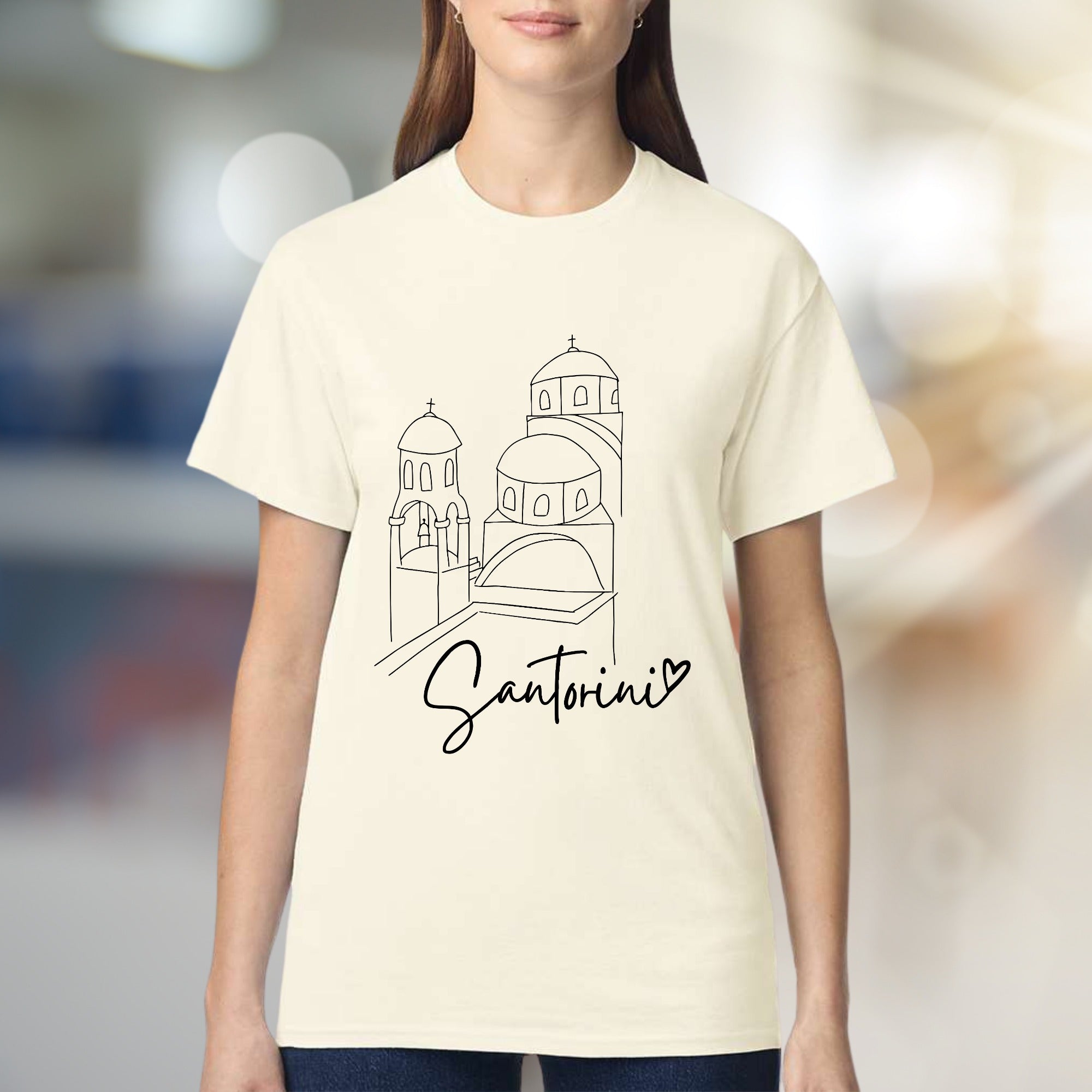 Santorini Sketch Greek Islands Graphic Tee, a Travel Souvenir for Her & Him