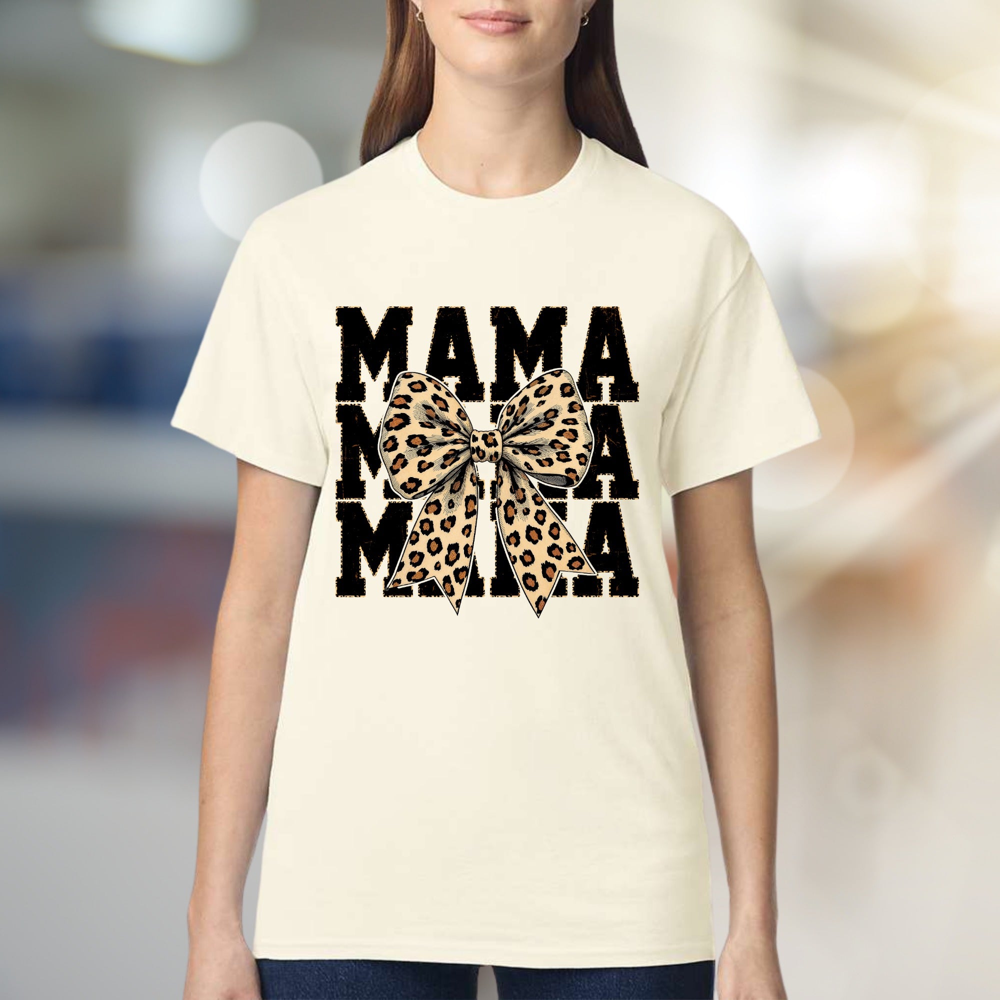 "MAMA" Leopard Bow Graphic Tee, a Chic Statement for Modern Moms