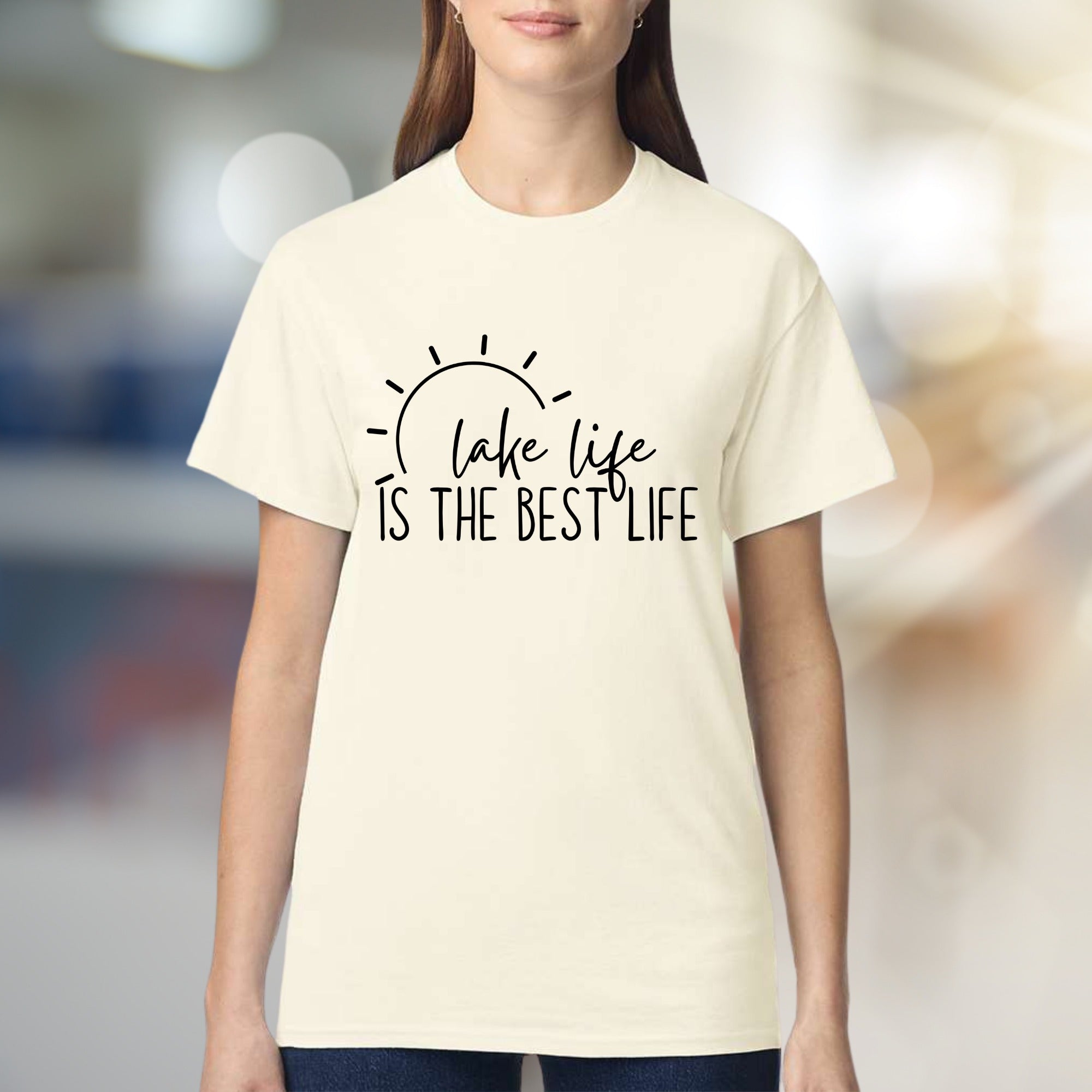 "Lake Life Is The Best Life" Sunny Slogan Graphic Tee, a Summertime Pick for Water Lovers