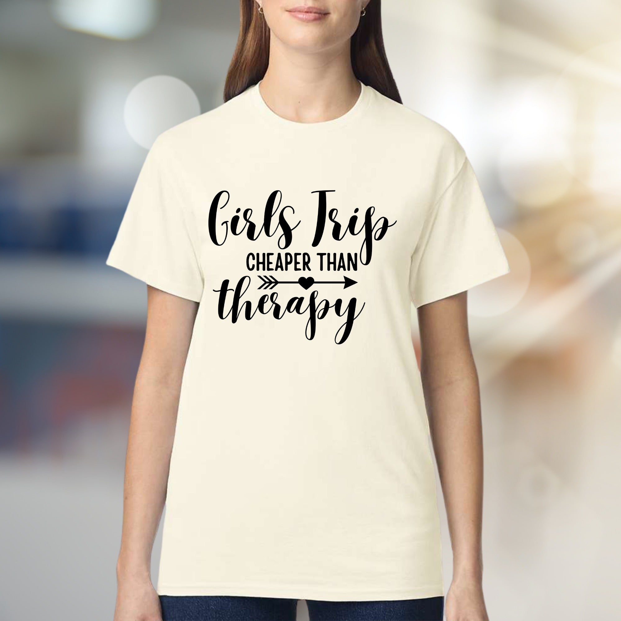 "Girls Trip Cheaper Than Therapy" Fun Graphic Tee, a Vacation Humor Pick for Friends
