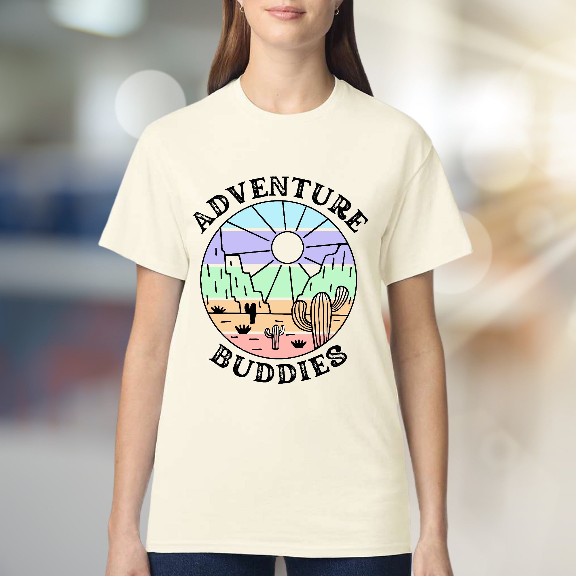 "Adventure Buddies" Desert Vibes Graphic Tee, a Retro-Style Pick for Travelers