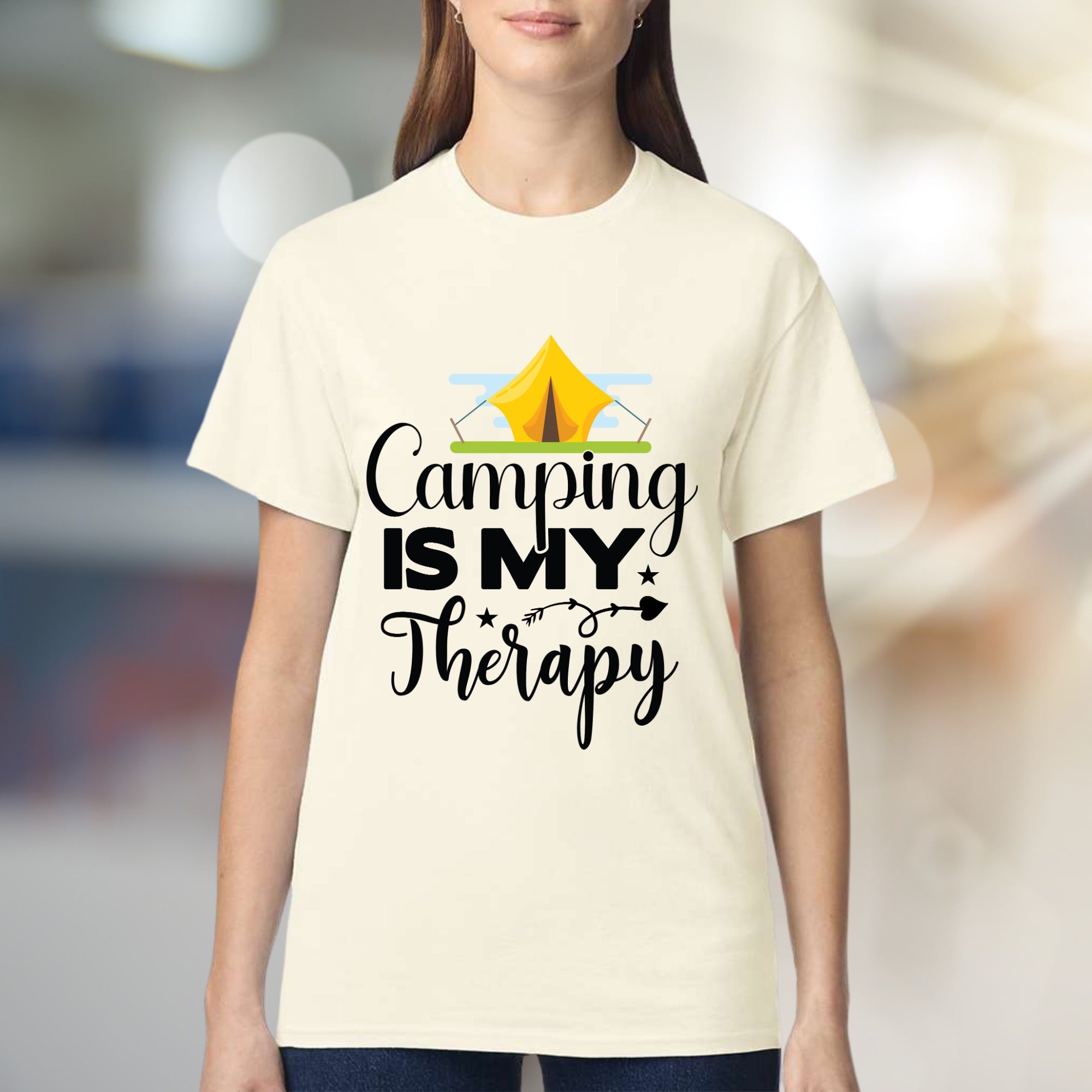 "Camping Is My Therapy" Outdoor Adventure Graphic Tee, a Nature-Lover's Pick for Casual Wear