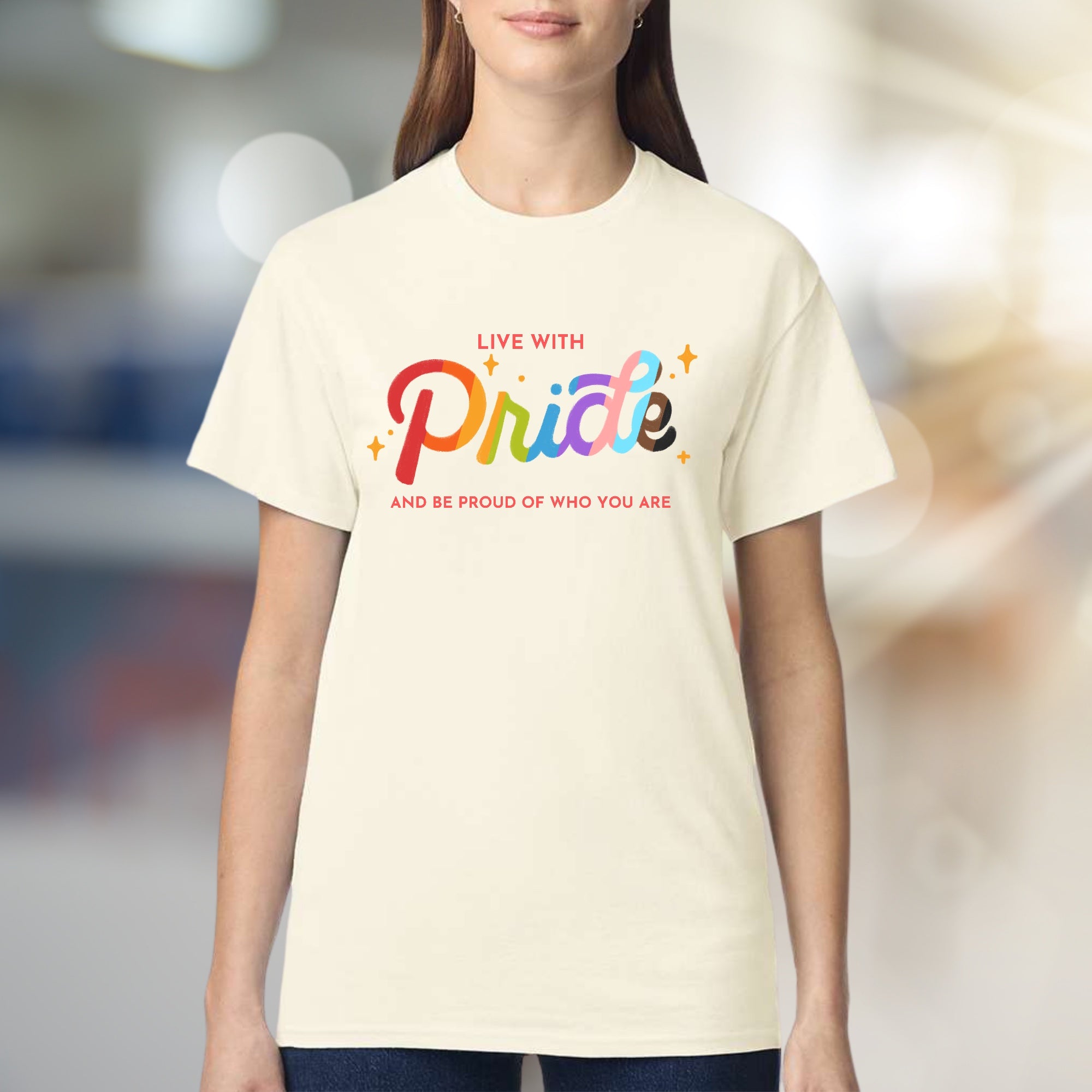 "Live With Pride" Rainbow Sparkle Graphic Tee, a Bold Statement for Everyone