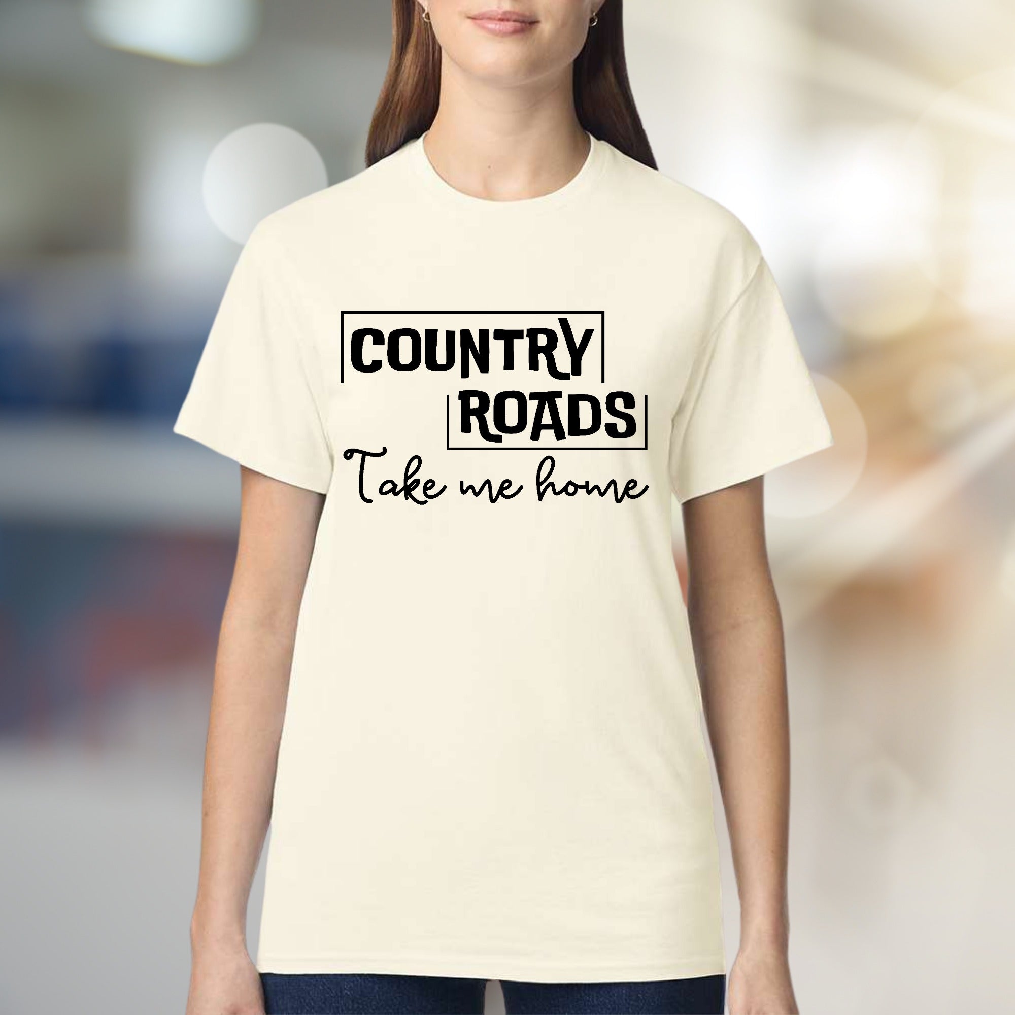 "COUNTRY ROADS Take me home" Rustic Graphic Tee, a Nostalgic Pick for Wanderers