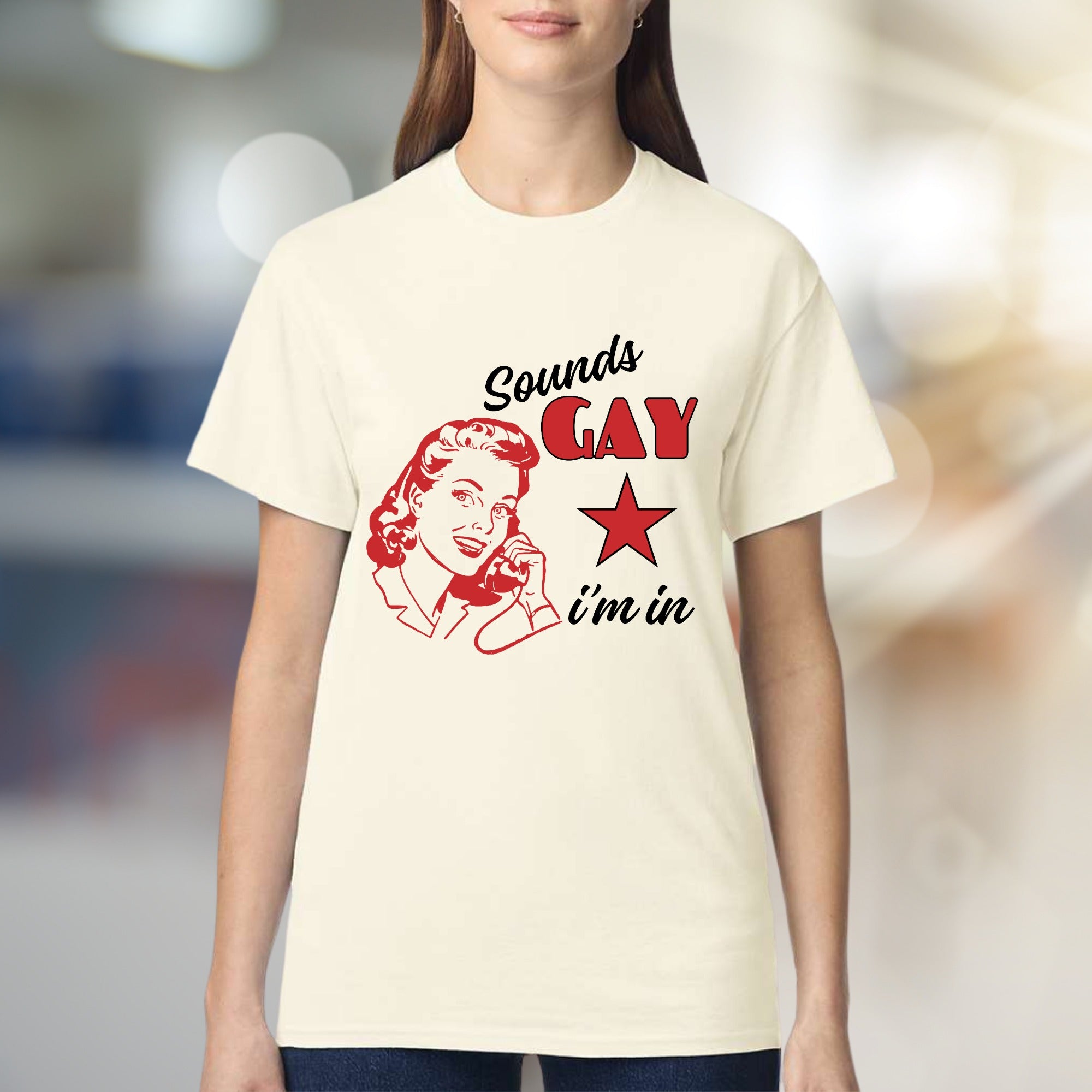"Sounds Gay, I'm In" Retro Graphic Tee, a Quirky Pick for Activists