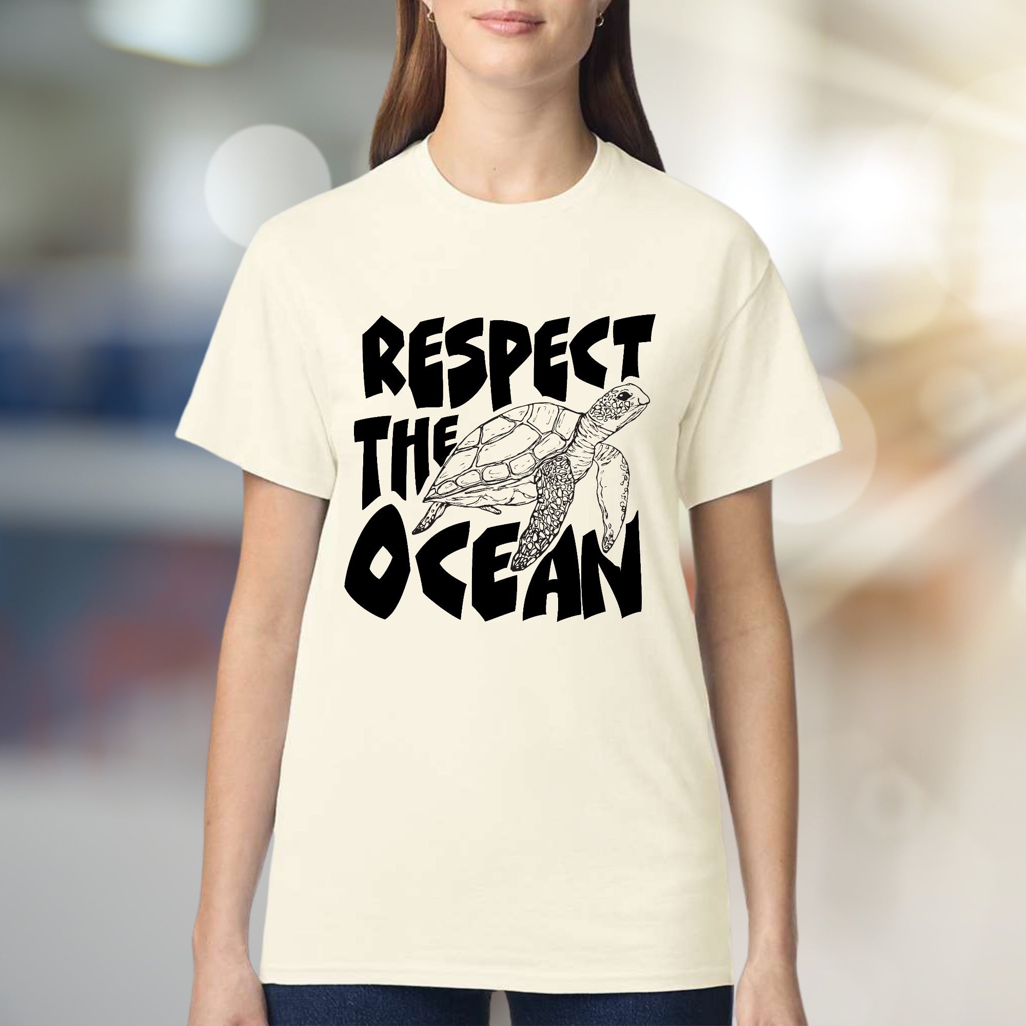 "Respect The Ocean" Sea Turtle Graphic Tee, an Eco-Conscious Pick for Ocean Advocates