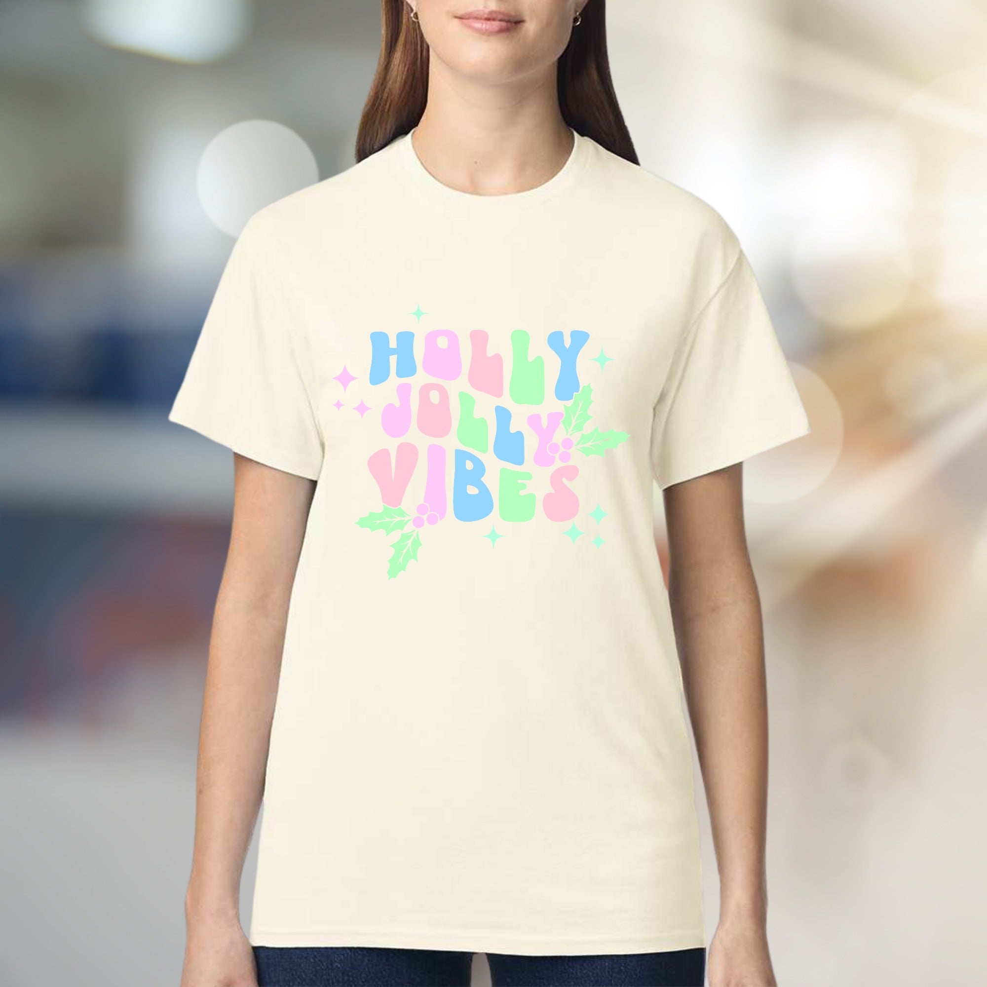 "Holly Jolly Vibes" Holiday Graphic Tee, a Festive Pick for Celebration