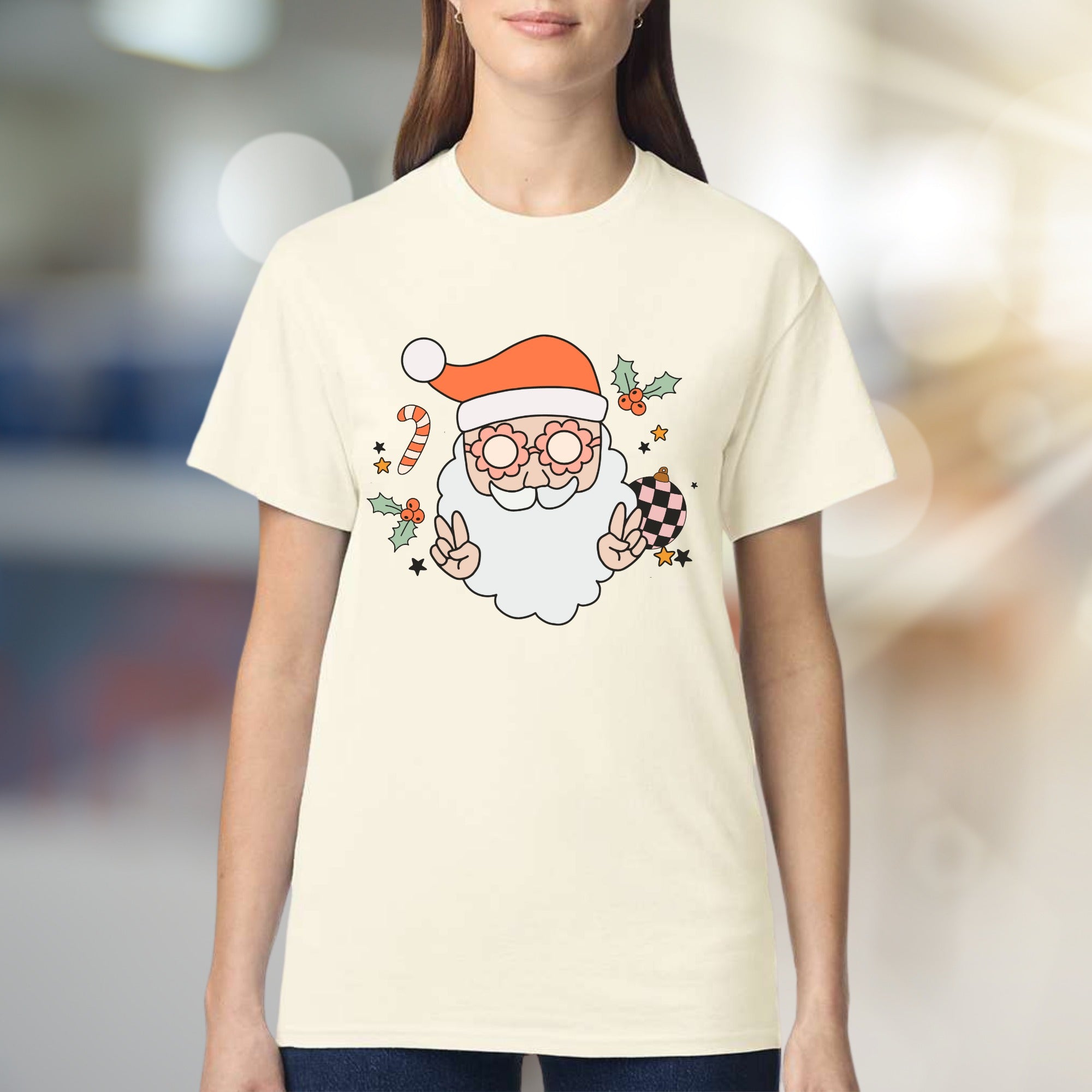 Funky Santa Peace Sign Holly Jolly Christmas Graphic Tee, a Retro Holiday Pick for Everyone