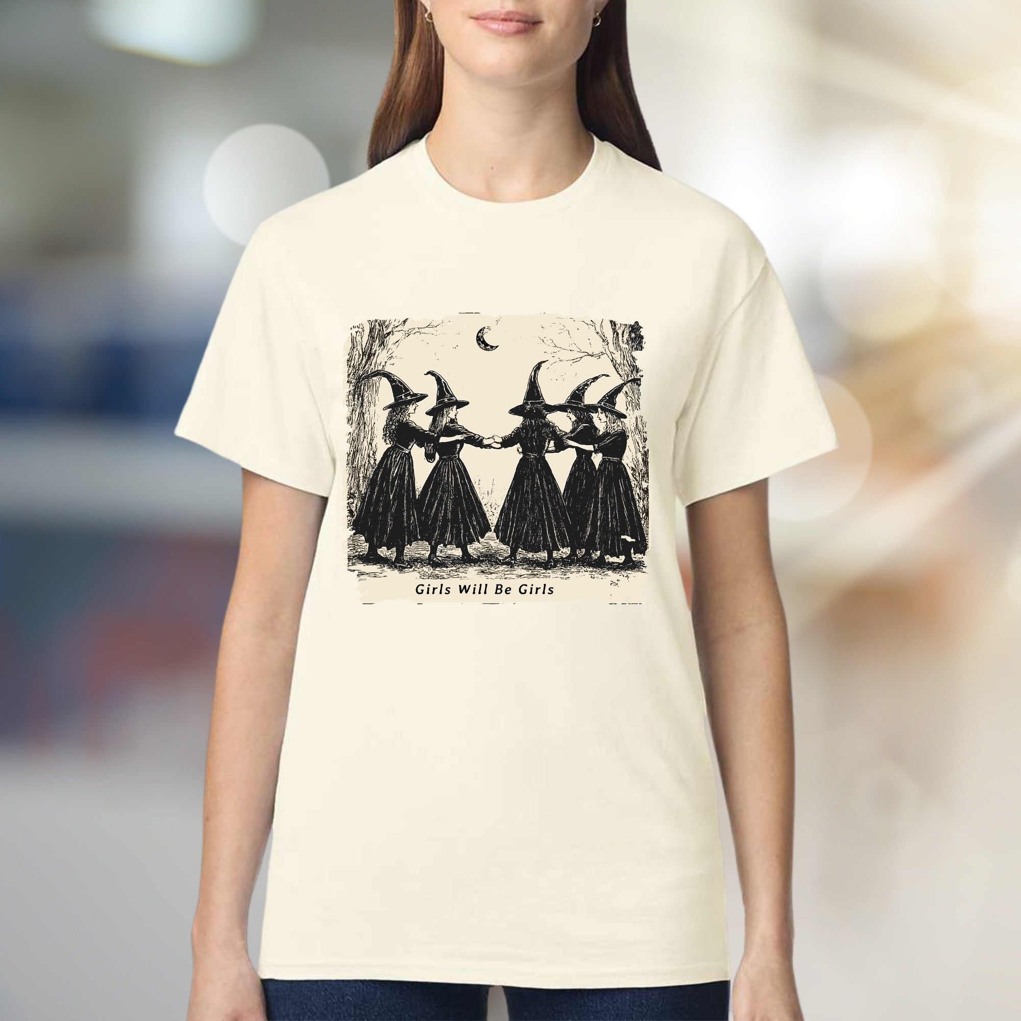"Girls Will Be Girls" Witchy Sisterhood Graphic Tee, A Mystical Folk Art Pick for Free Spirits