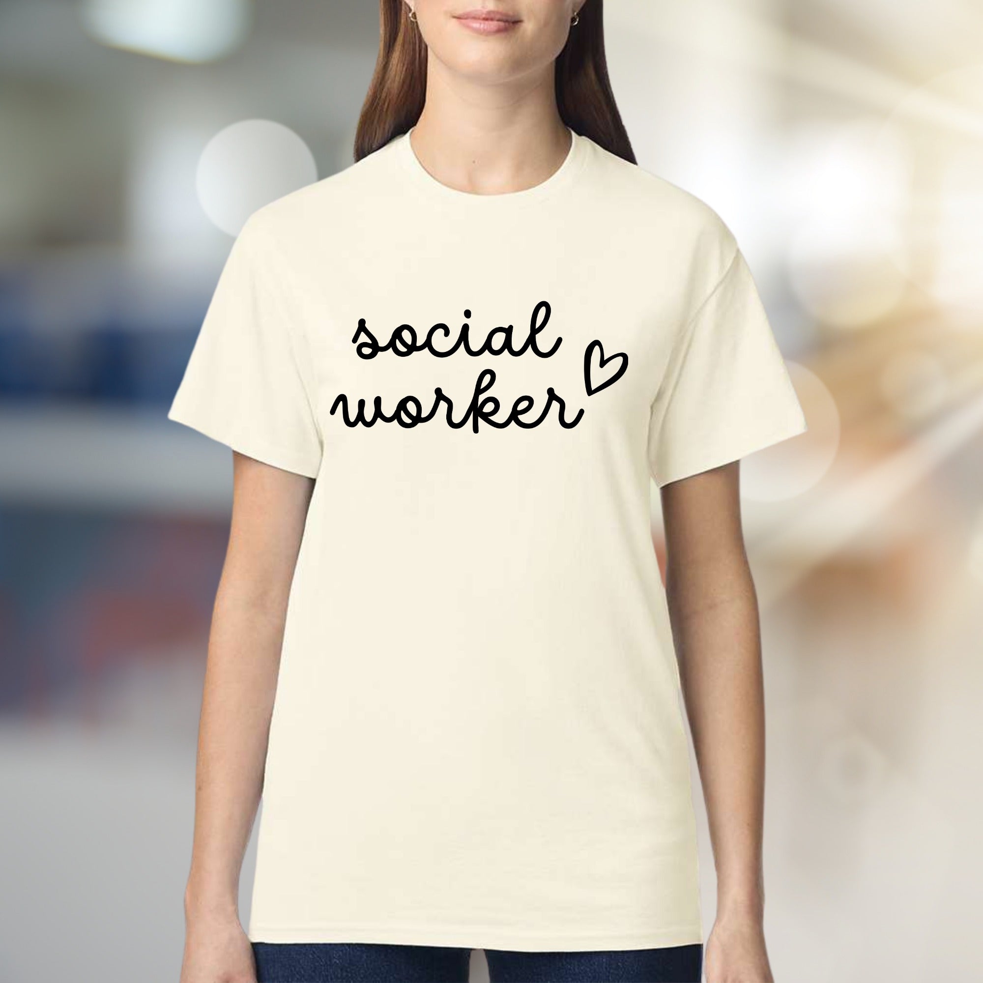 "Social Worker" Script Heart Graphic Tee, A Caring Professional's Style