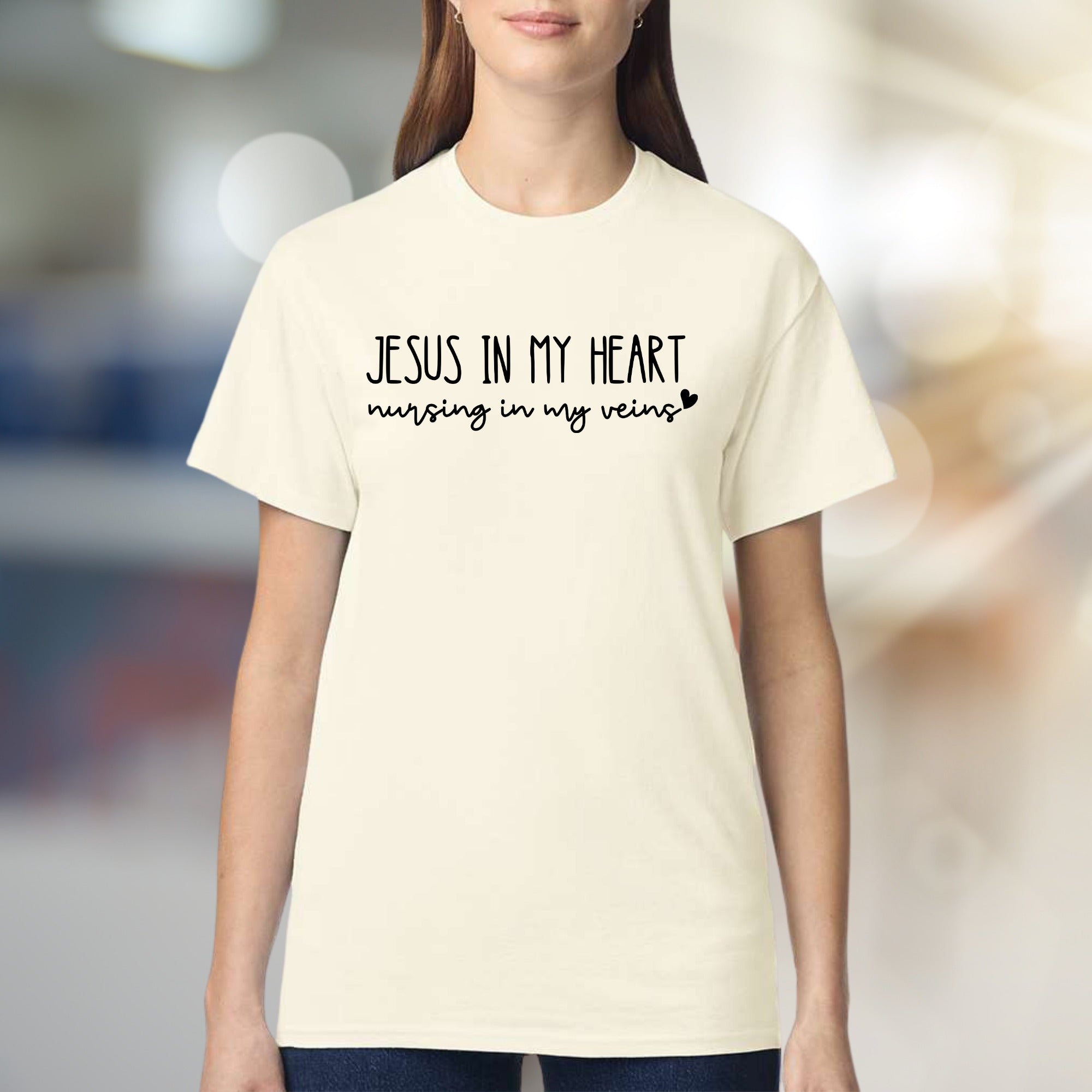 JESUS IN MY HEART Nursing in My Veins T-Shirt, Christian Nurse Tee