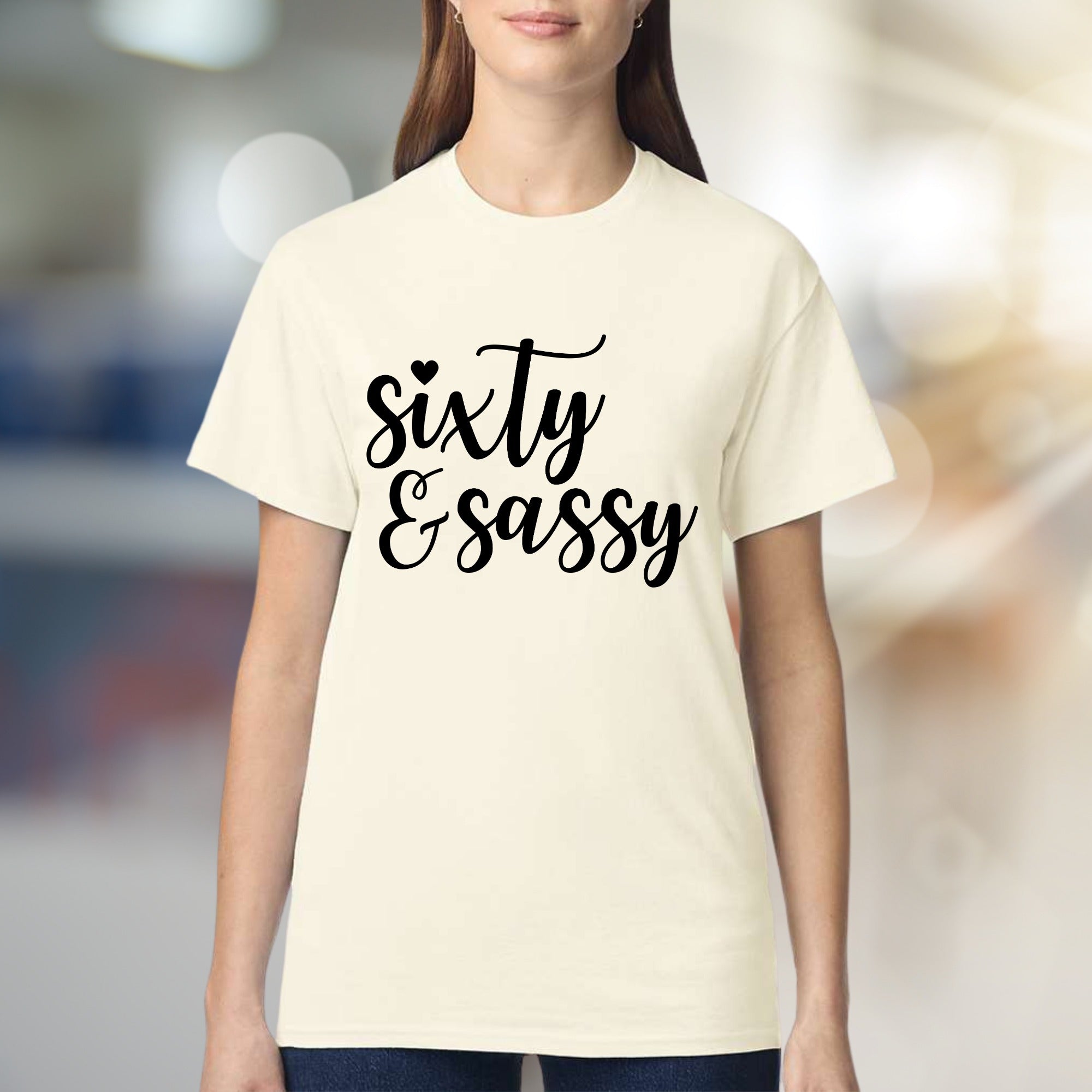 "Sixty & Sassy" Birthday Celebration Graphic Tee, a Glamorous Pick for Her