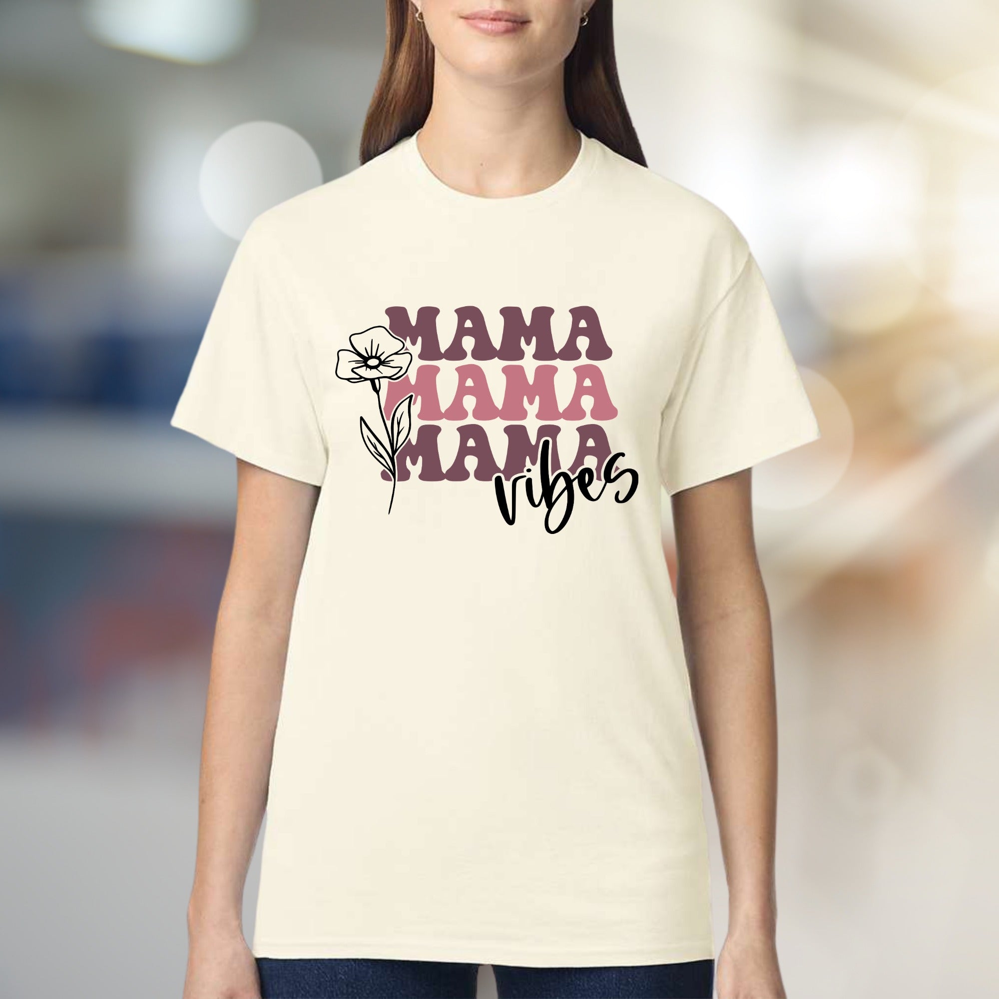 "Mama Mama Mama Vibes" Floral Graphic Tee, a Boho Chic Pick for Trendy Moms