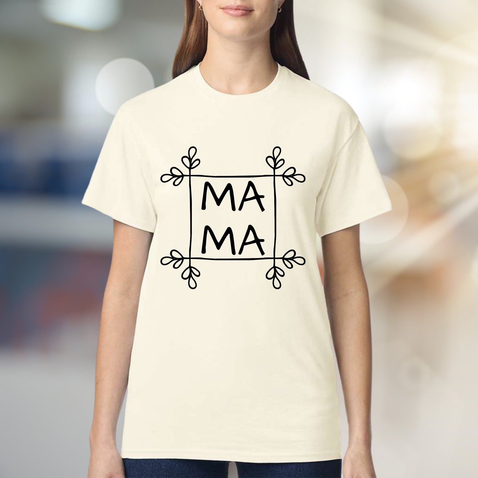 "MAMA MAMA" Floral Frame Graphic Tee, a Heartfelt Gift for Moms