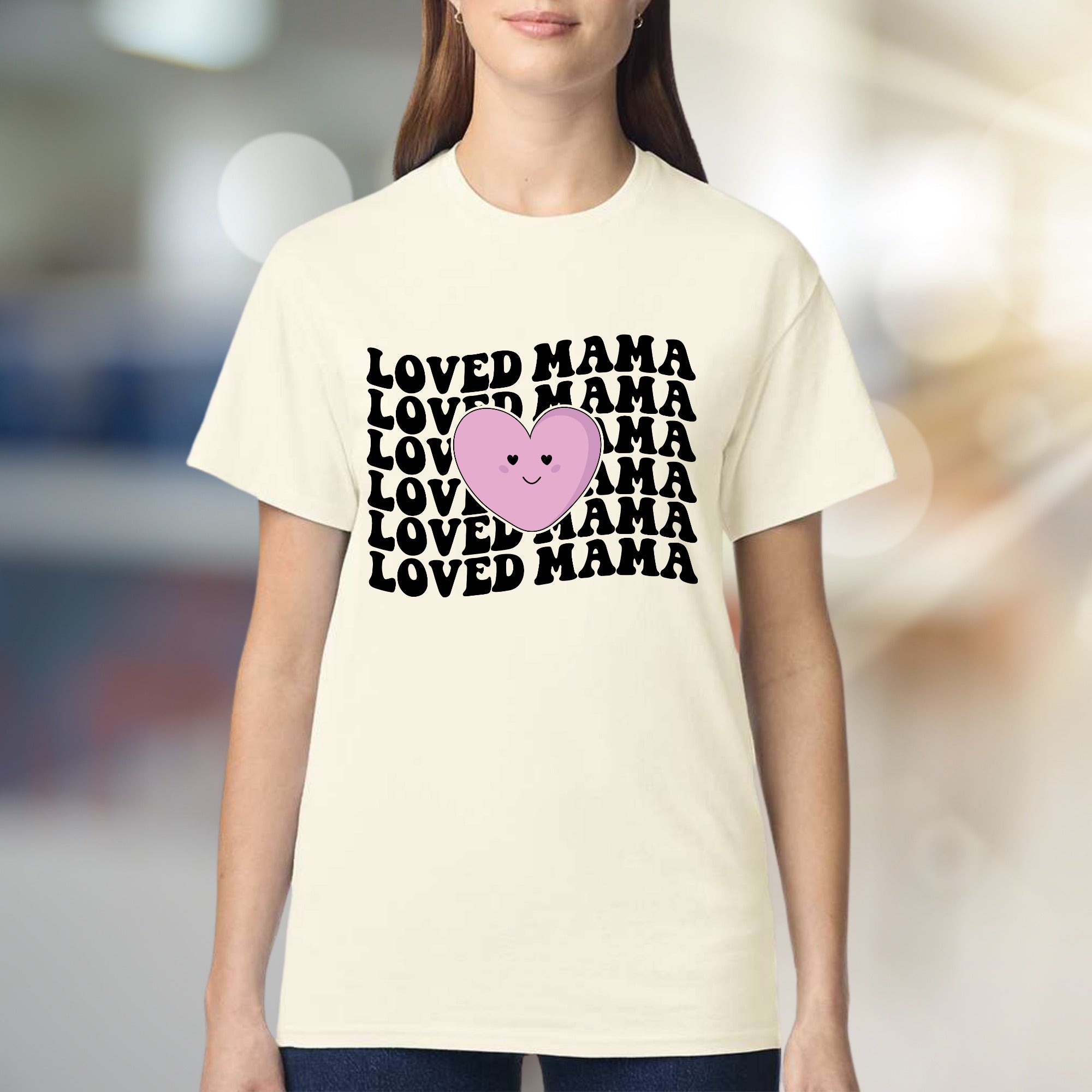 "LOVED MAMA" Retro Wavy Heart Graphic Tee, a Sweet Mother's Day Pick for Her