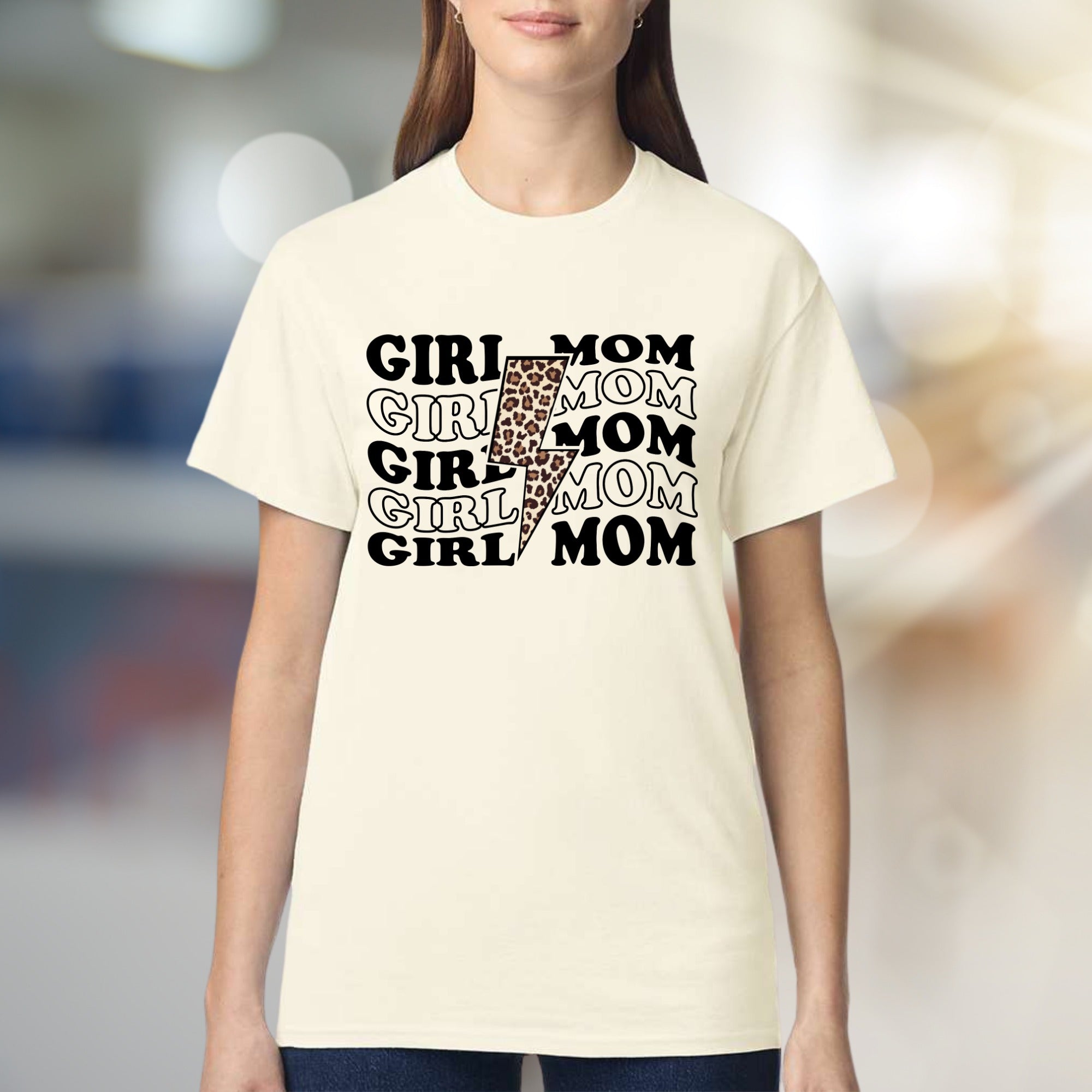 "GIRL MOM" Leopard Lightning Bolt Graphic Tee, a Strong Mama Pick for Everyday Wear