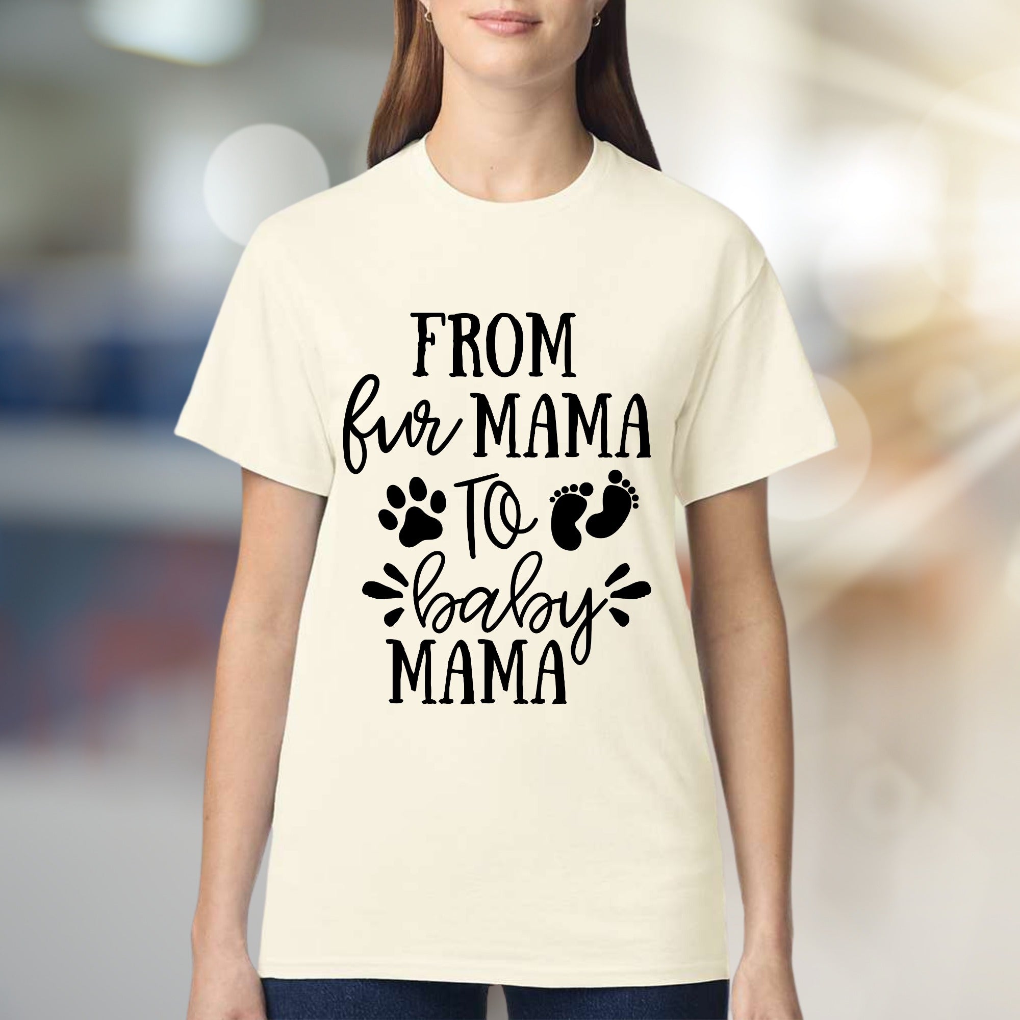 "From Fur Mama To Baby Mama" Pregnancy Reveal Graphic Tee, a Heartfelt Gift for New Moms