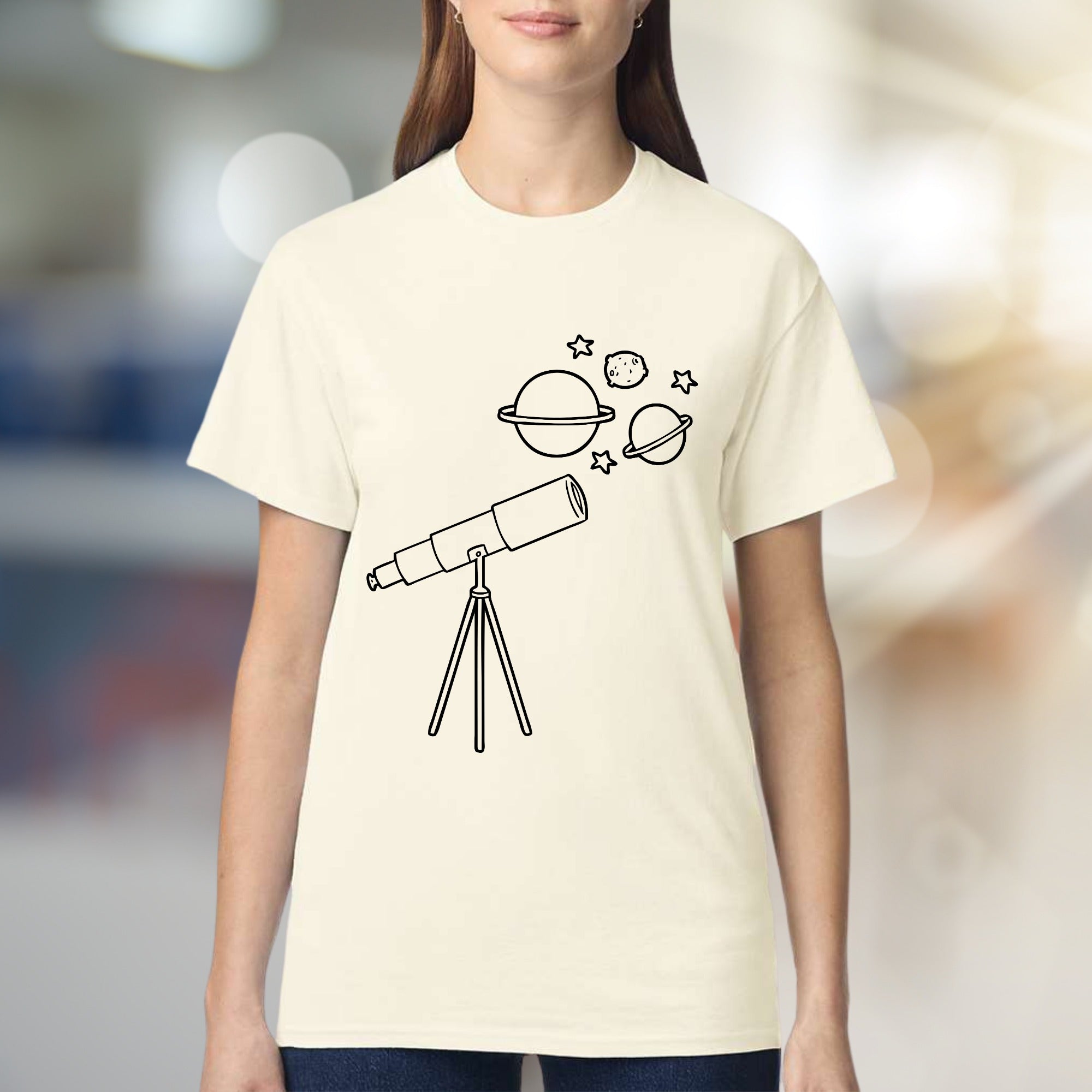Celestial Telescope Galactic Graphic Tee, a Stargazer's Pick for Space Enthusiasts