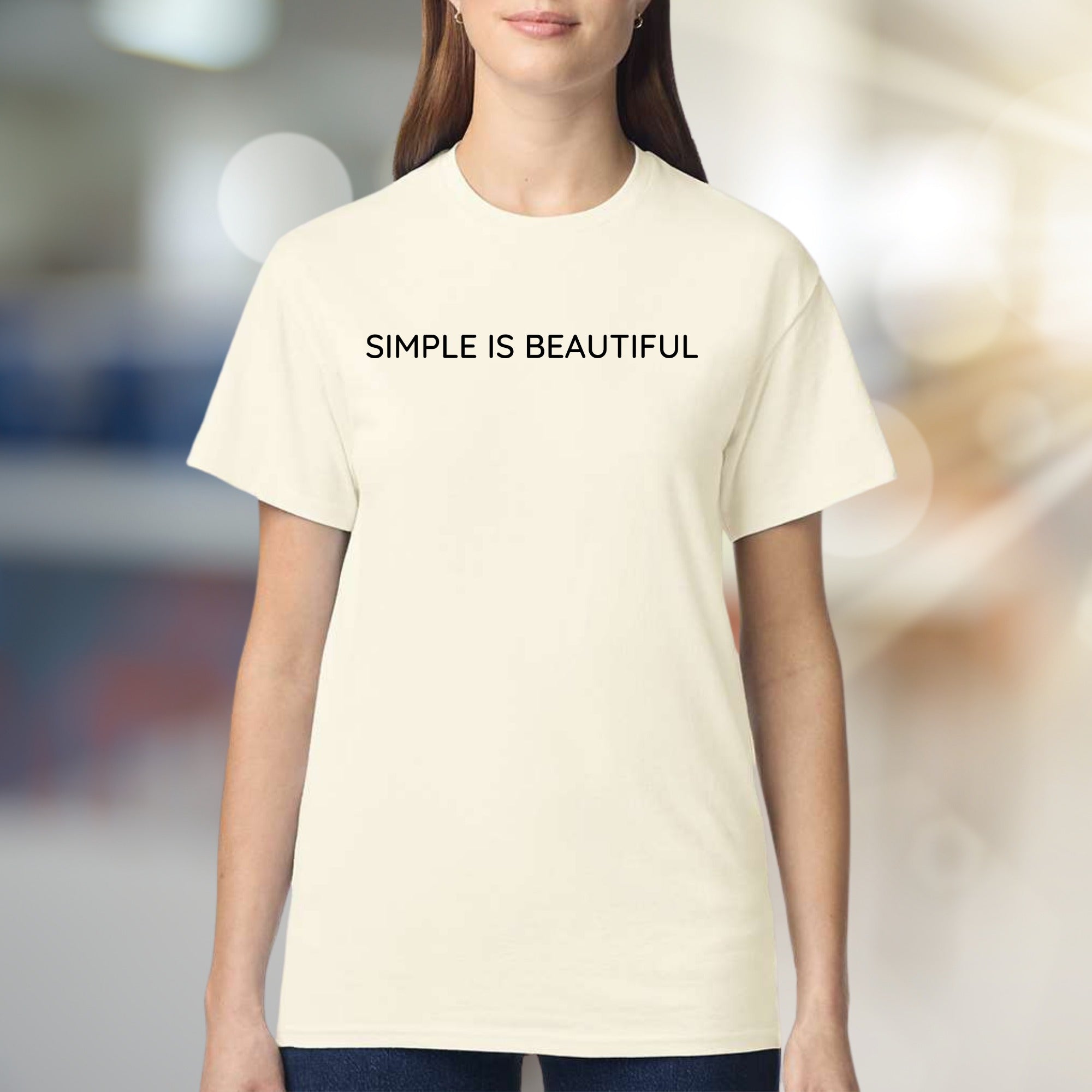 "SIMPLE IS BEAUTIFUL" Minimalist Text Graphic Tee, a Zen Lifestyle Pick for Everyday Wear