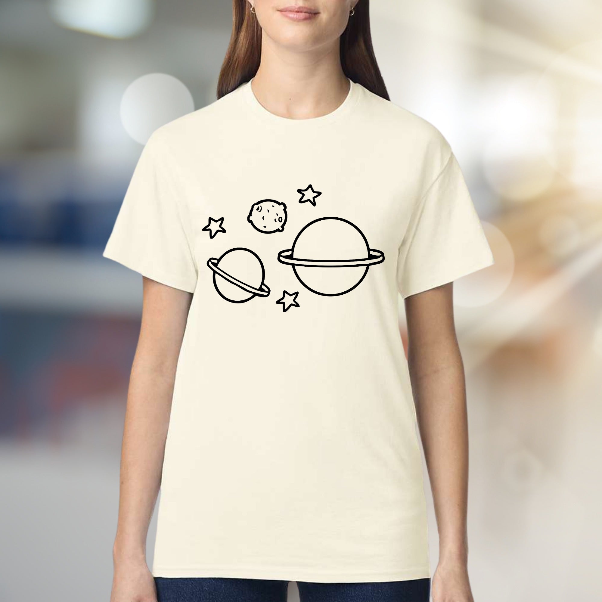 Cosmic Planets & Stars Graphic Tee, a Stellar Pick for Space Enthusiasts
