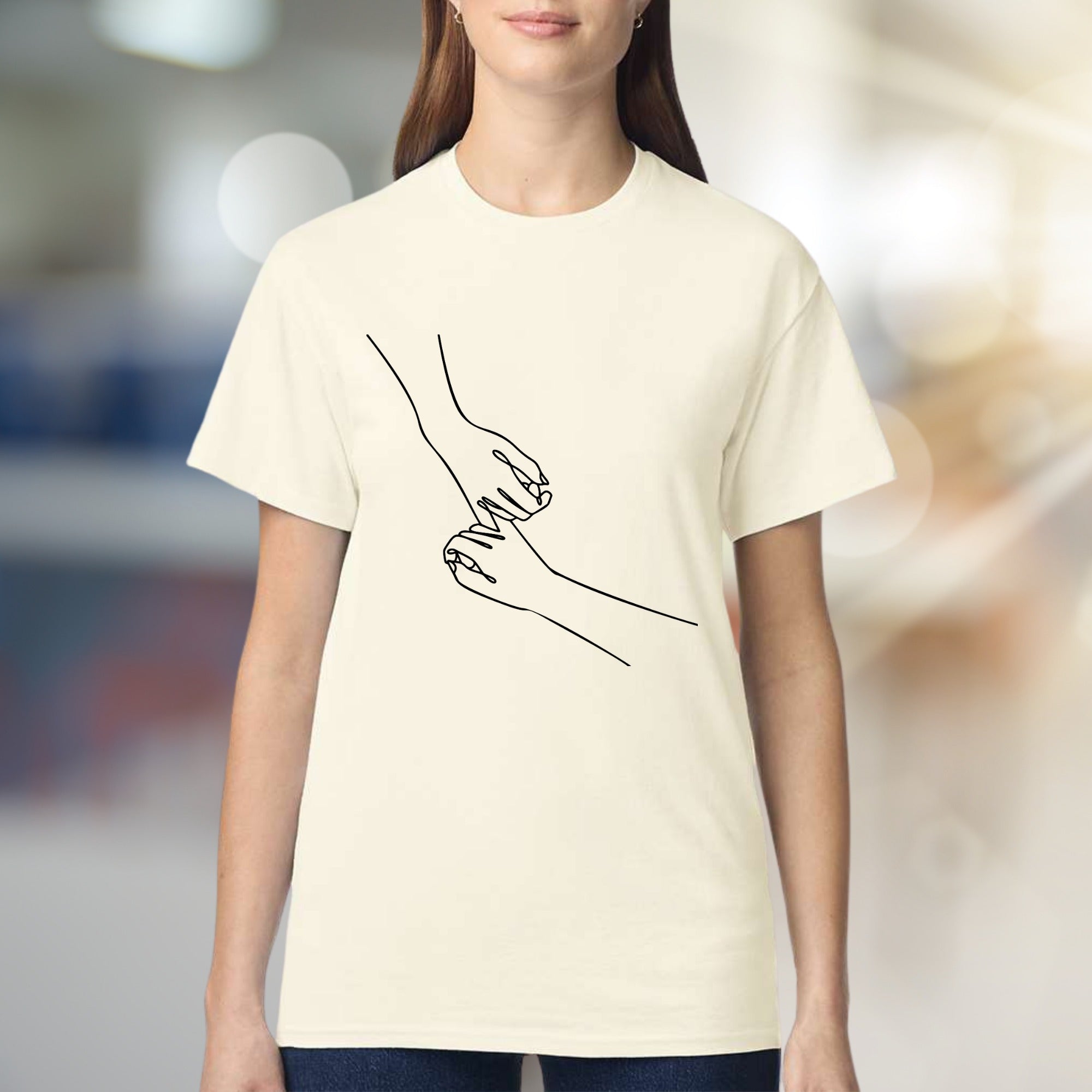 Holding Hands Line Art Graphic Tee, A Nurturing Pick for Relationship Enthusiasts