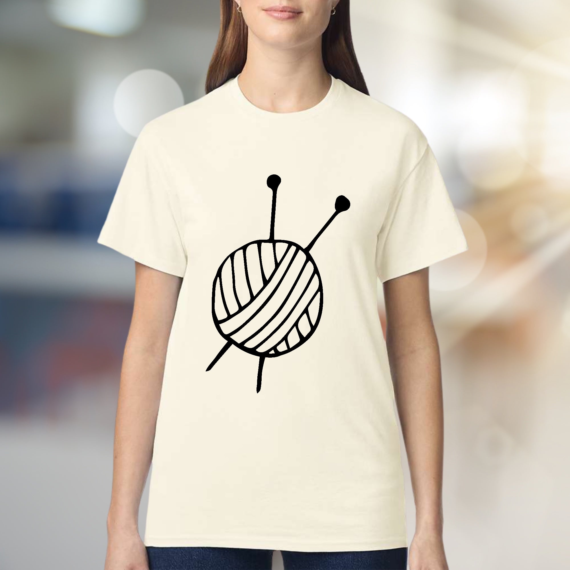 Yarn Ball & Knitting Needles Graphic Tee, A Crafter's Pick for Fiber Artists