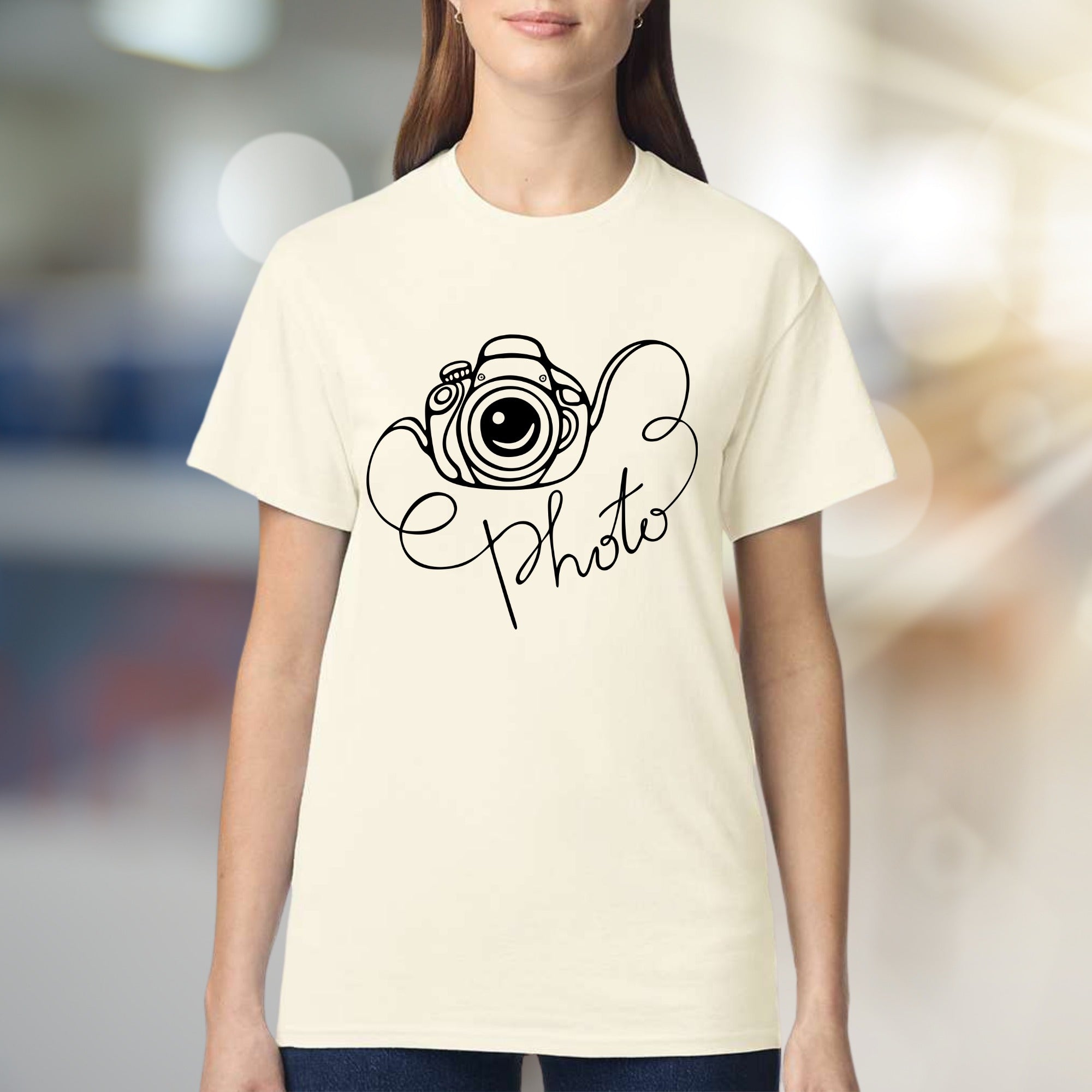 "Photo" Camera Sketch Graphic Tee, a Creative Pick for Photographers