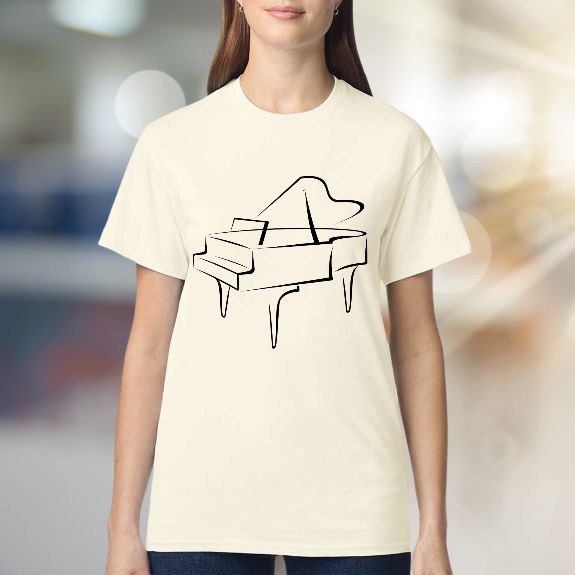 Grand Piano Outline Music Lover Graphic Tee, a Musician's Style Pick for Art Enthusiasts