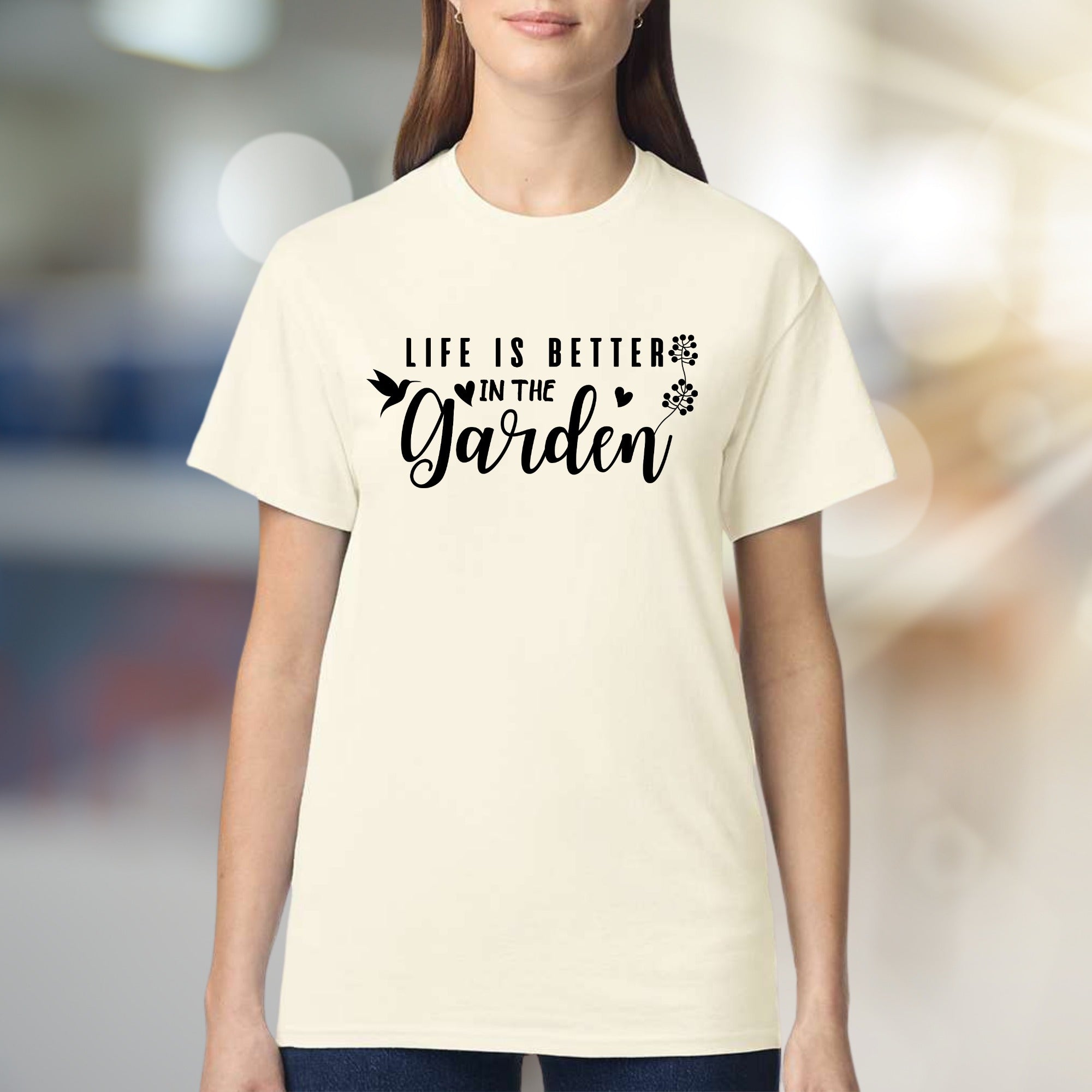 "Life is Better in the Garden" Floral Hummingbird Graphic Tee, a Nature Lover's Pick for Gardeners