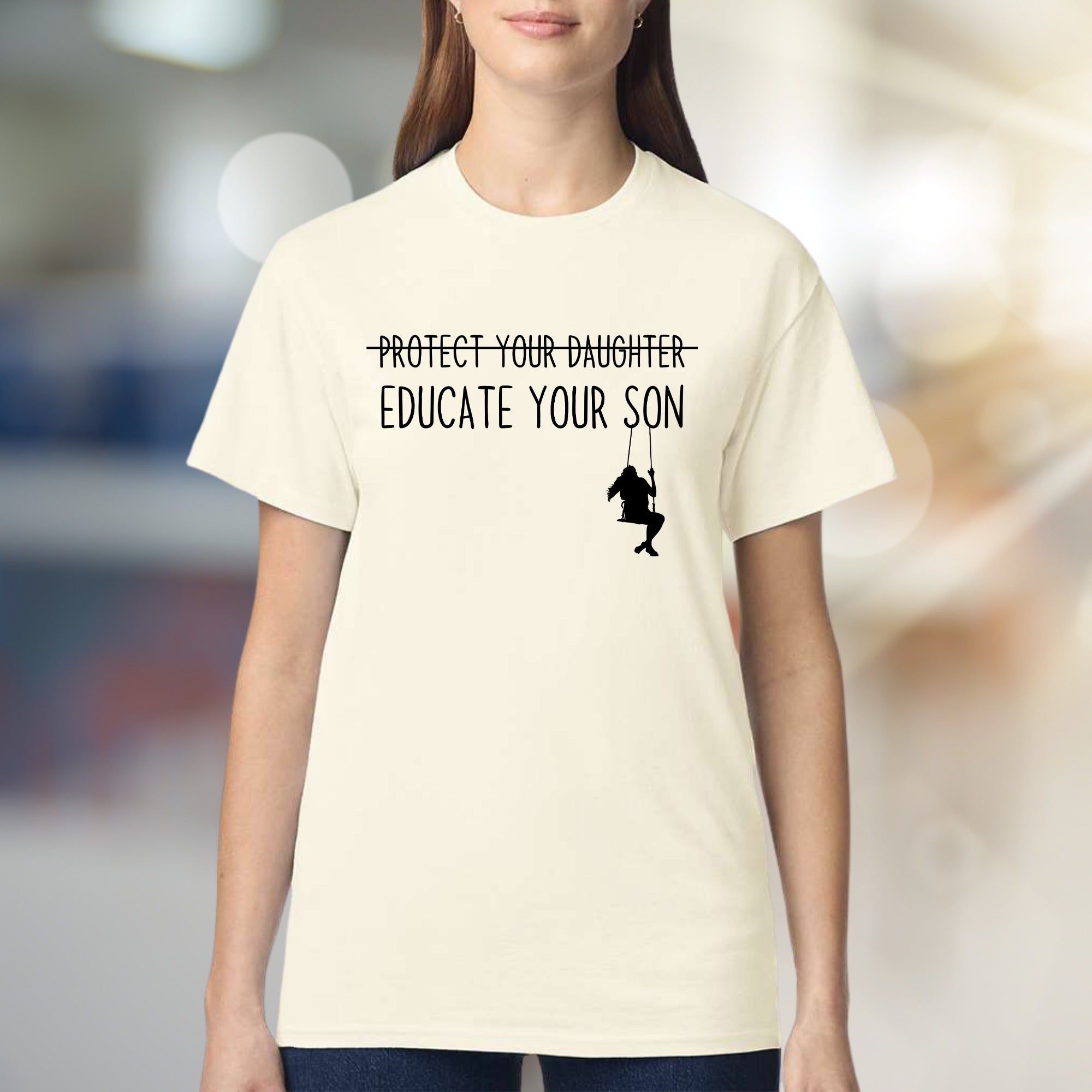 "Protect Your Daughter Educate Your Son" Feminist Graphic Tee, a Statement Pick for Advocates