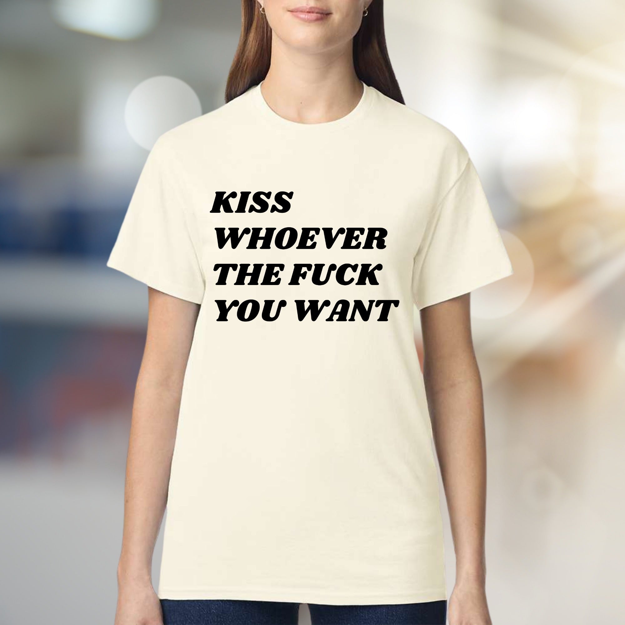 "Kiss Whoever The F*** You Want" Bold Statement Graphic Tee, a Rebellious Pick for Free Spirits