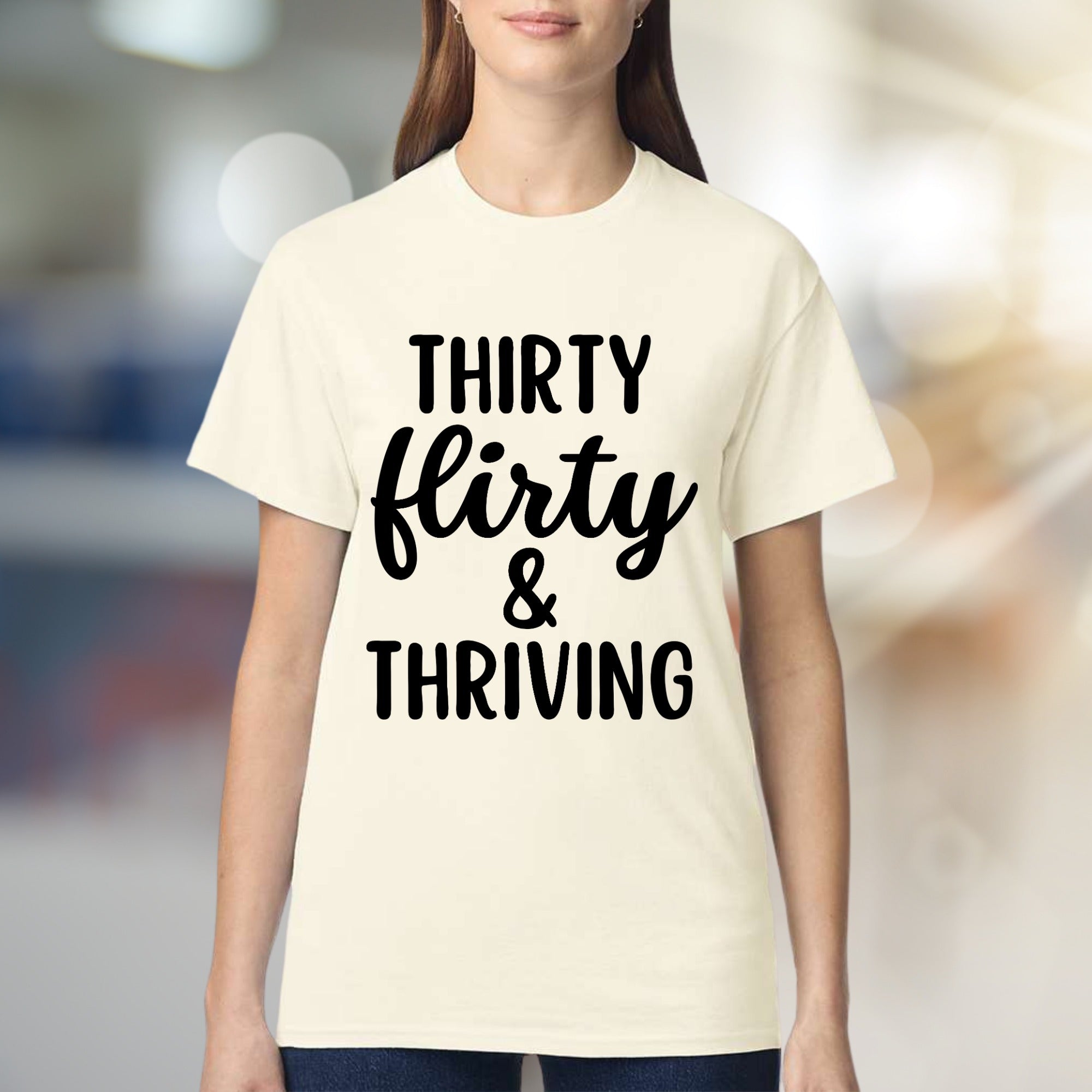 "Thirty Flirty & Thriving" Celebration Graphic Tee, a Birthday Vibe for Her