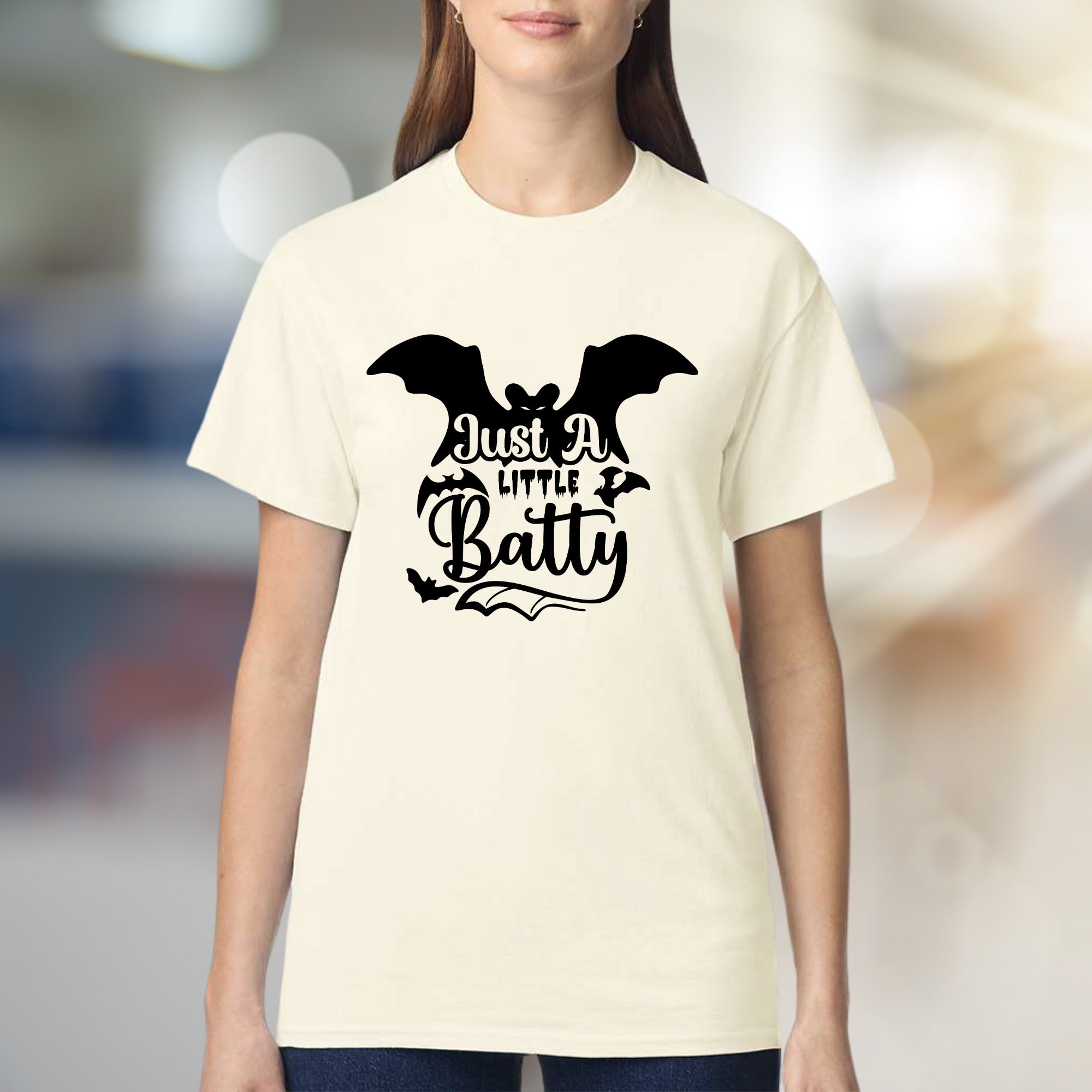 "Just A Little Batty" Halloween Bat Graphic Tee, a Spooky Pick for Festive Fans