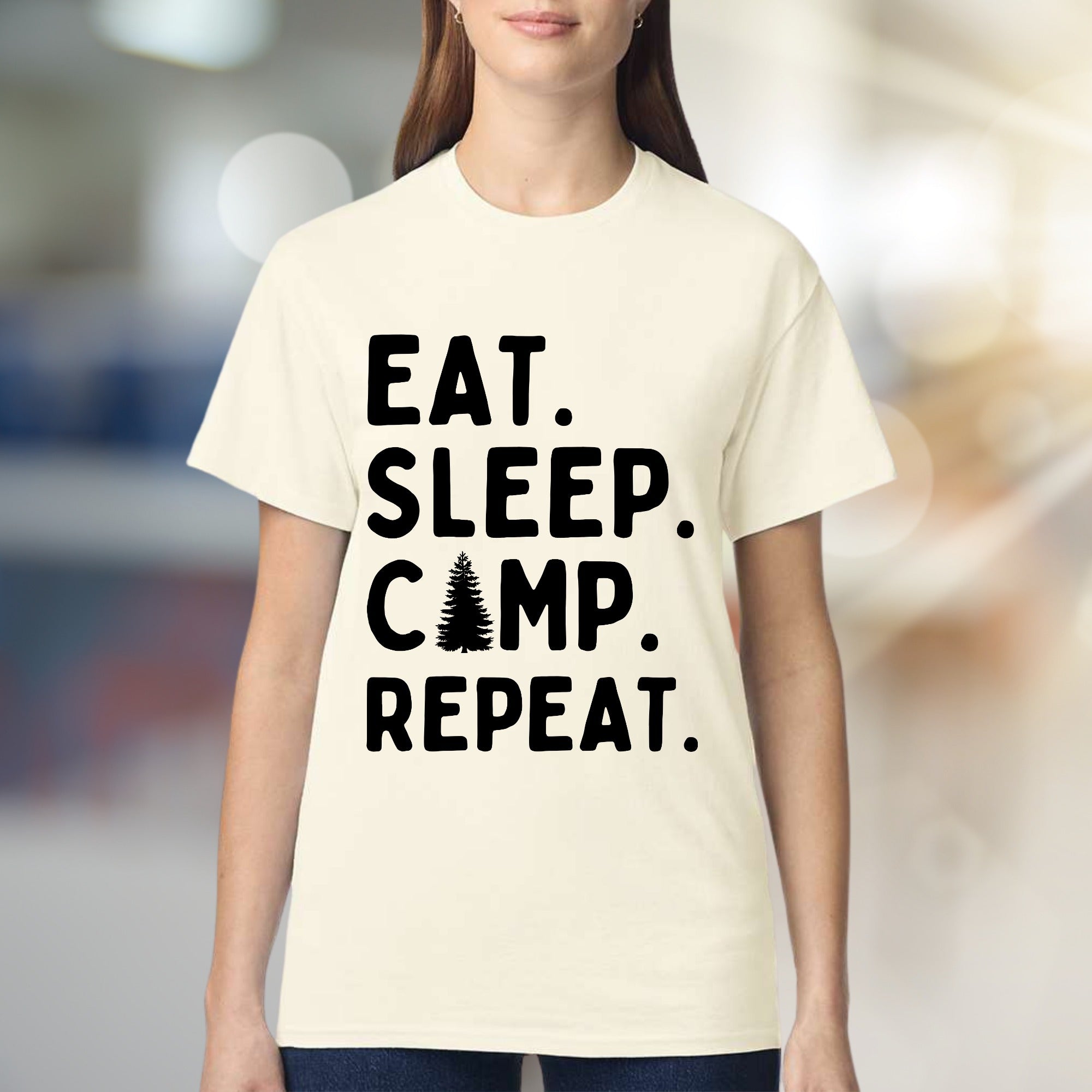 "Eat Sleep Camp Repeat" Outdoors Graphic Tee, a Nature Lover's Pick for Adventurers