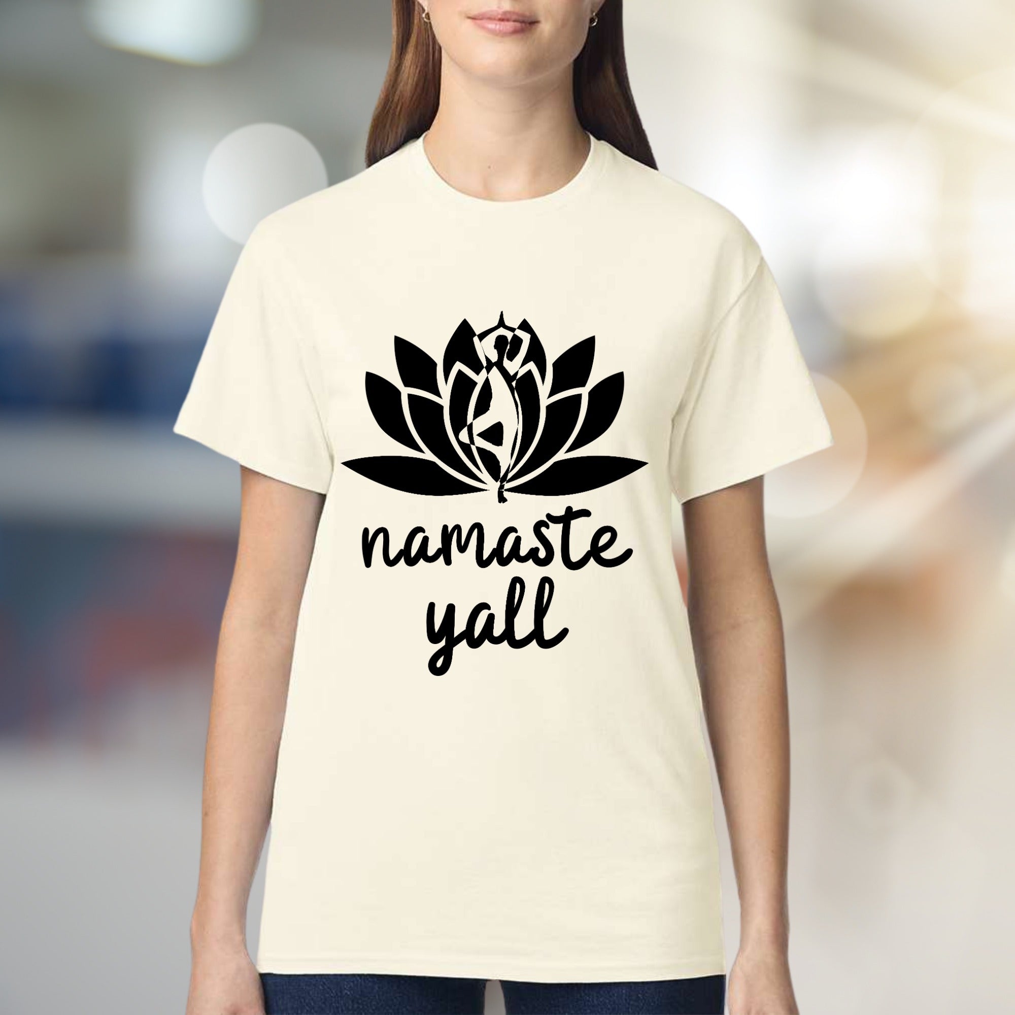 "Namaste Y'all" Lotus Yoga Graphic Tee, A Zen Southern Pick for Wellness Enthusiasts