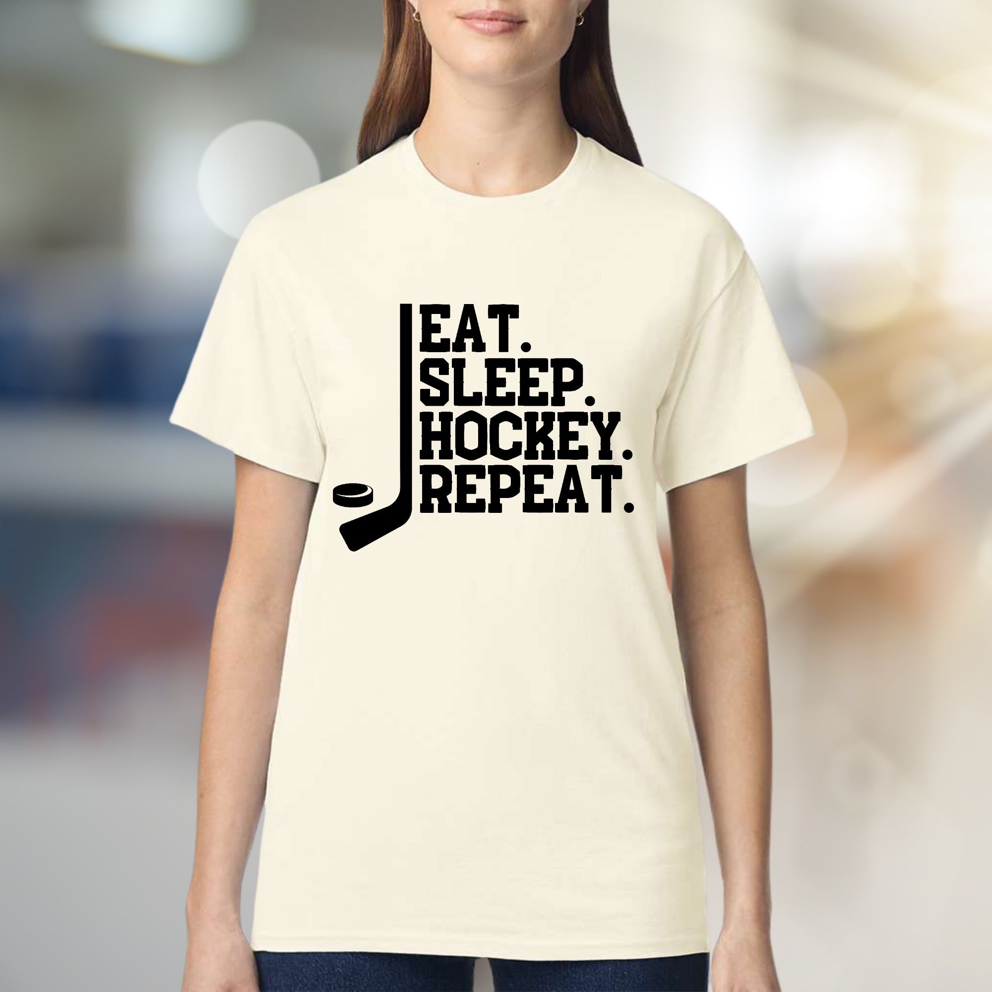 "EAT. SLEEP. HOCKEY. REPEAT." Hockey Lover Graphic Tee, a Lifestyle Pick for Sports Fans