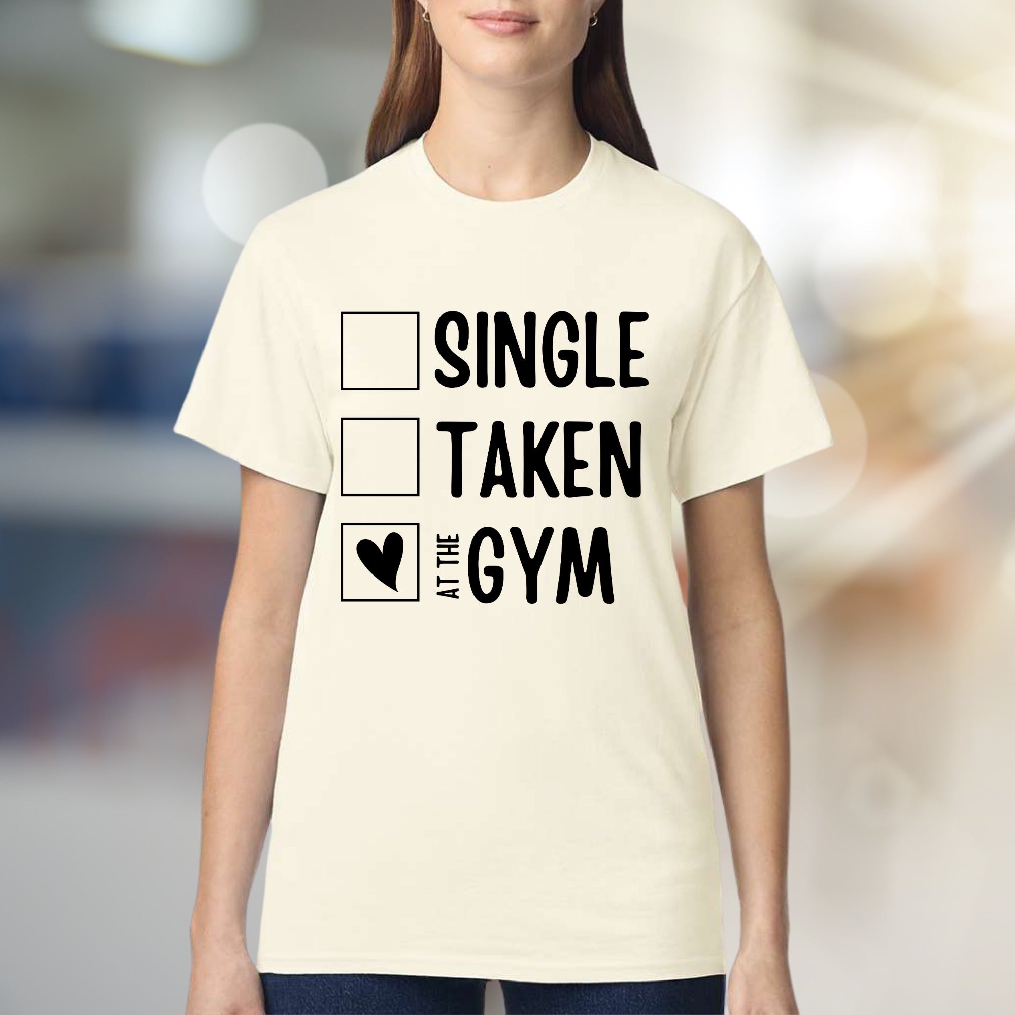 "Single, Taken, At The Gym" Workout Graphic Tee, a Fitness Humor Pick for Gym Lovers