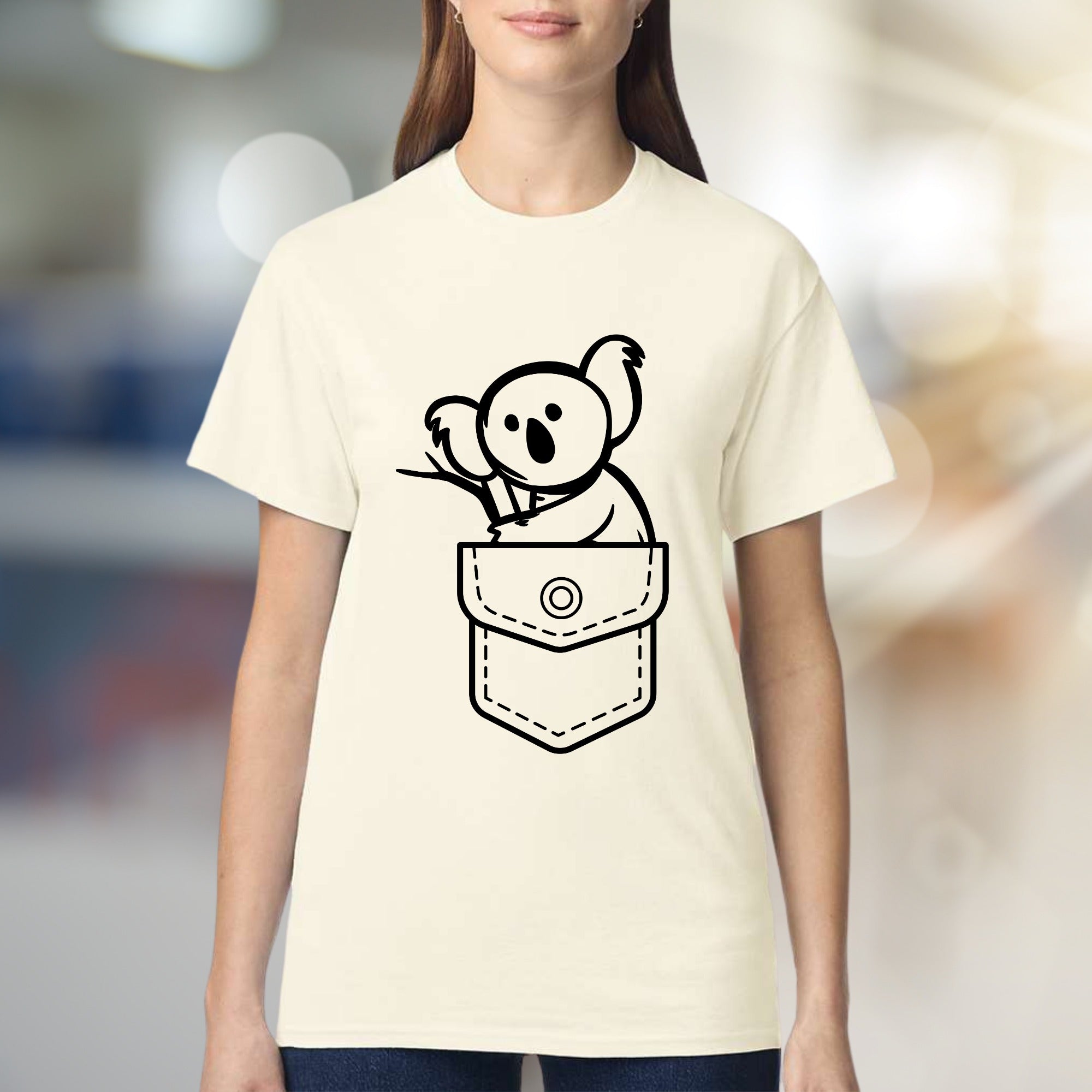 Little Koala Pocket Graphic Tee, A Cute Animal Lover's Pick for Everyday Wear