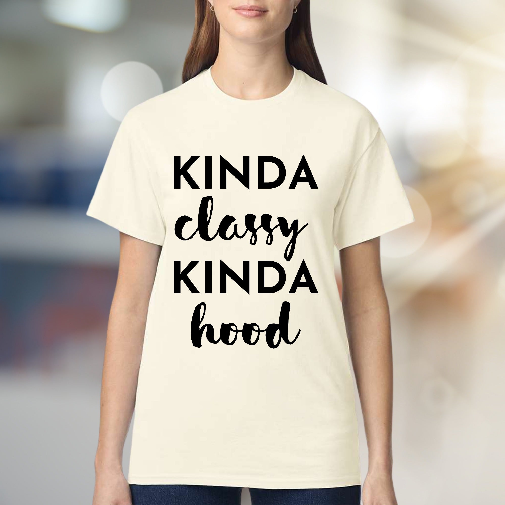 "KINDA Classy KINDA Hood" Vibe Graphic Tee, a Bold Statement for Modern Style