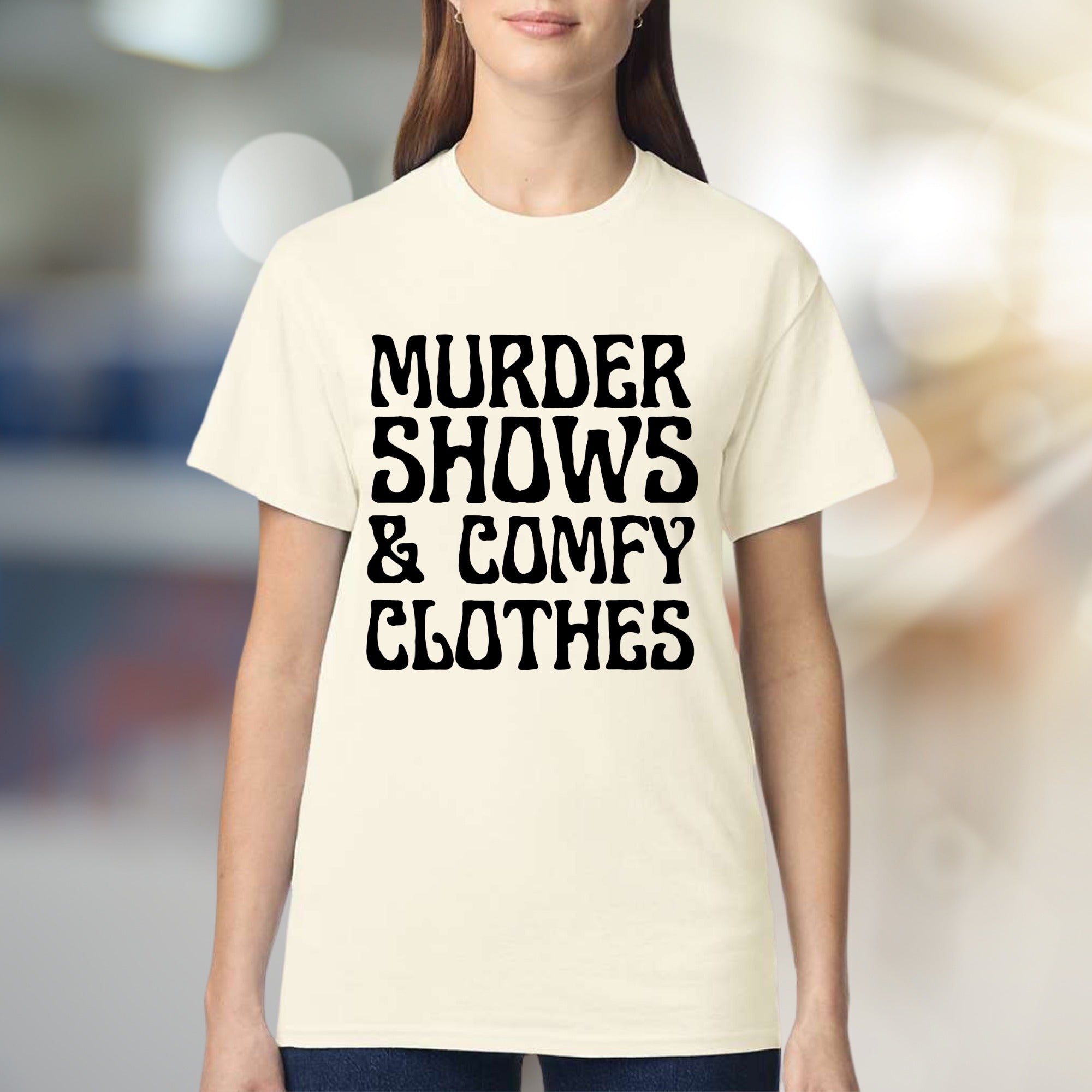 "Murder Shows & Comfy Clothes" Cozy Graphic Tee, a Lounge Lover's Pick for True Crime Fans