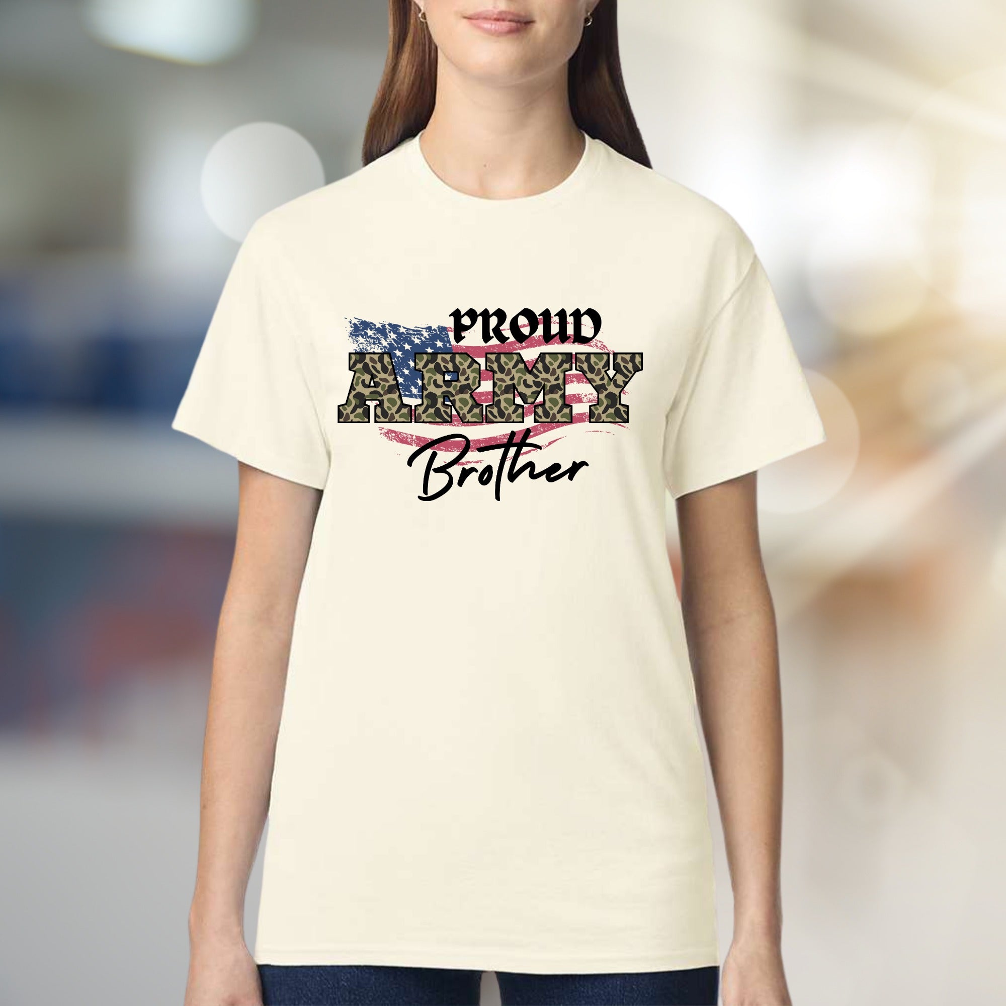 "Proud Army Brother" Camouflage Graphic Tee, a Patriotic Pick for Family