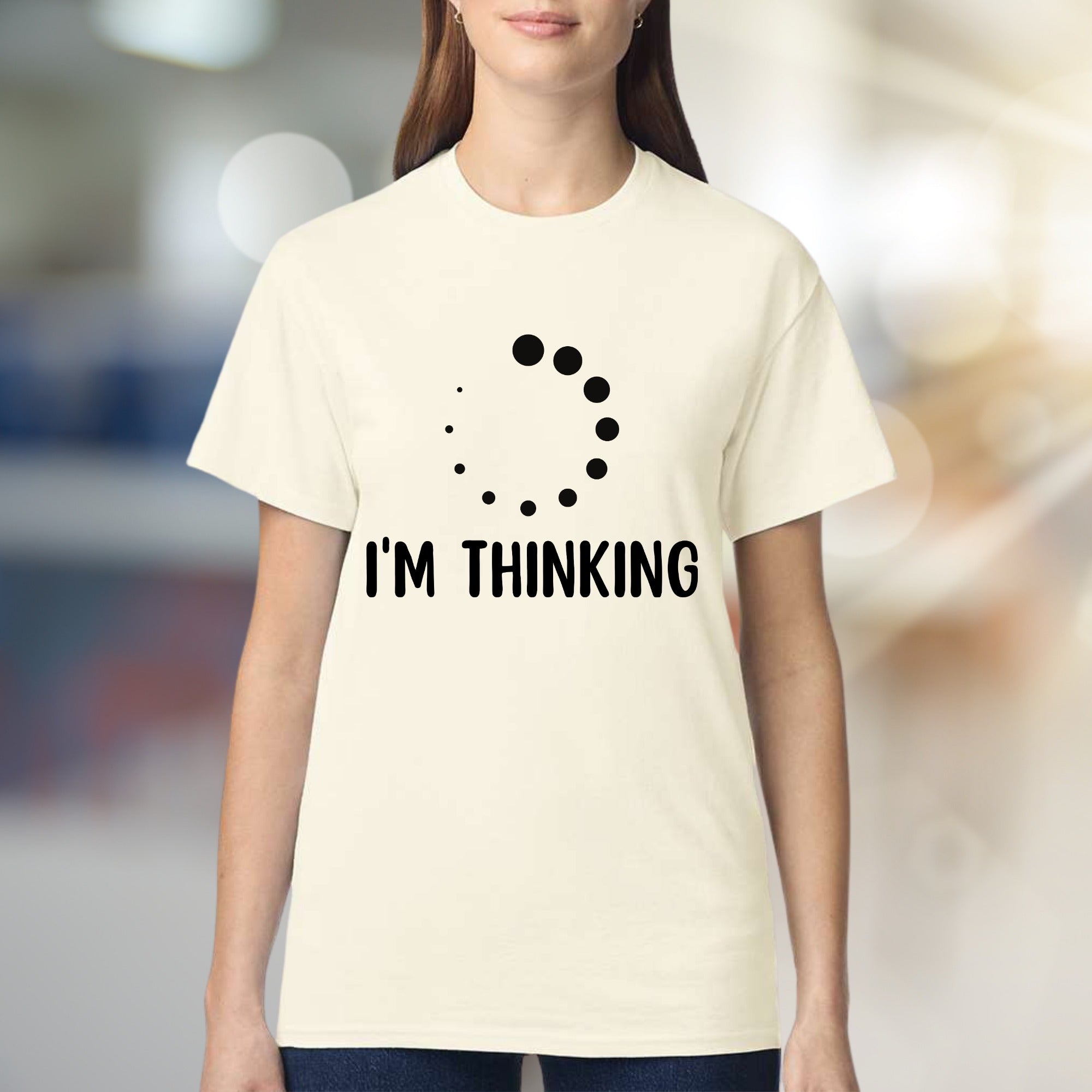 "I'M THINKING" Loading Circle Graphic Tee, a Quirky Pick for Tech Lovers
