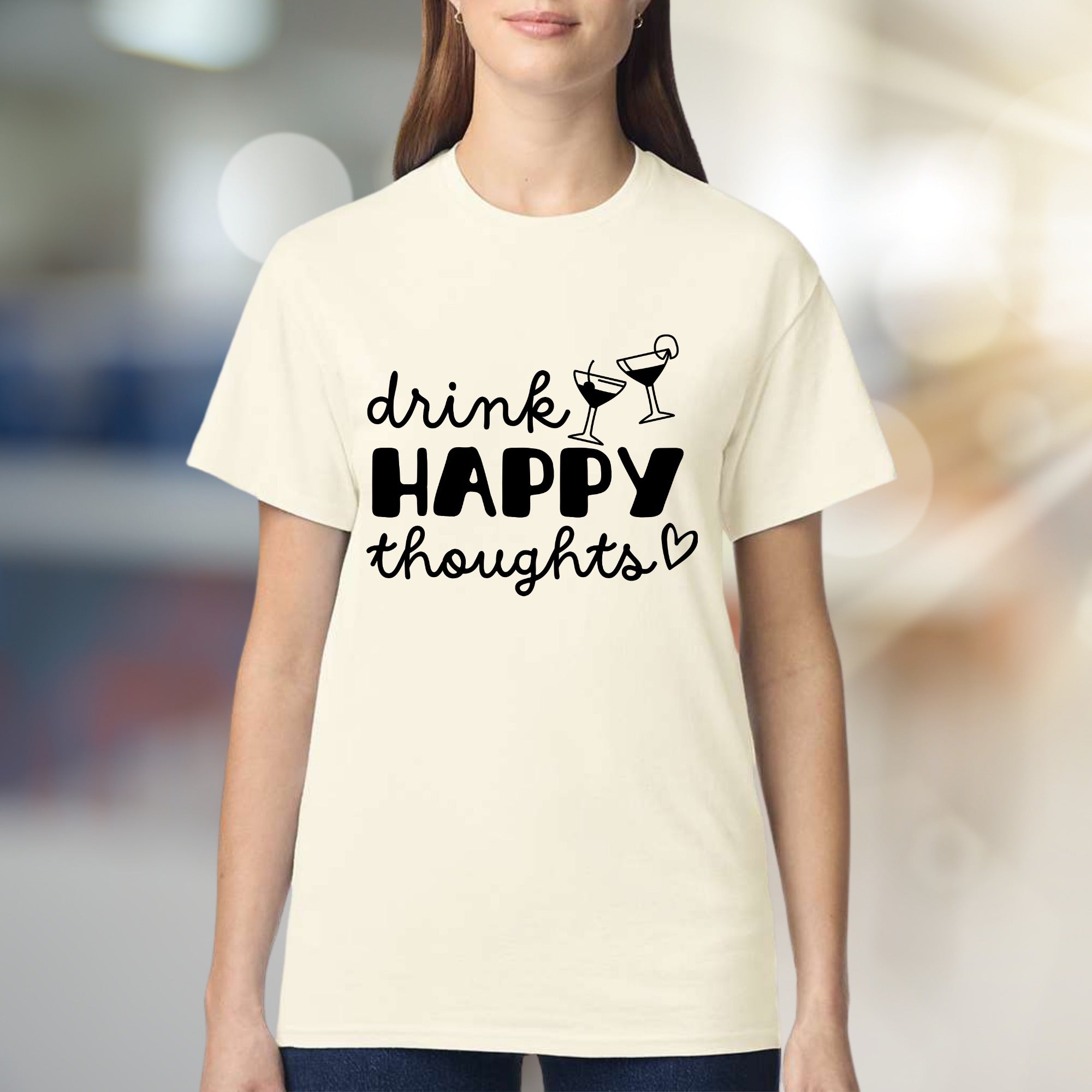 "Drink Happy Thoughts" Cocktail Graphic Tee, a Positive Vibe Pick for Everyone