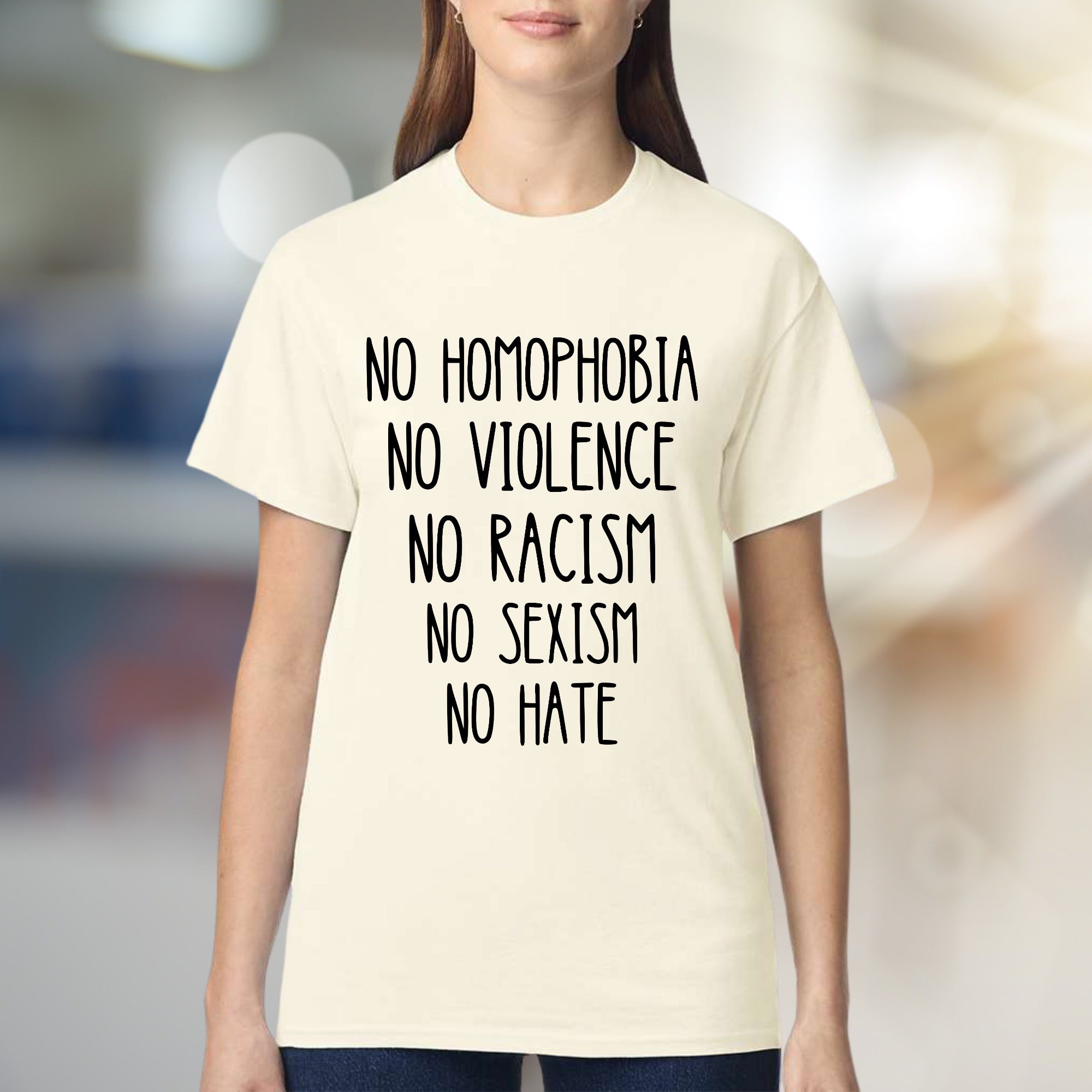 "NO HOMOPHOBIA NO VIOLENCE" Statement Graphic Tee, a Compassionate Pick for Advocates
