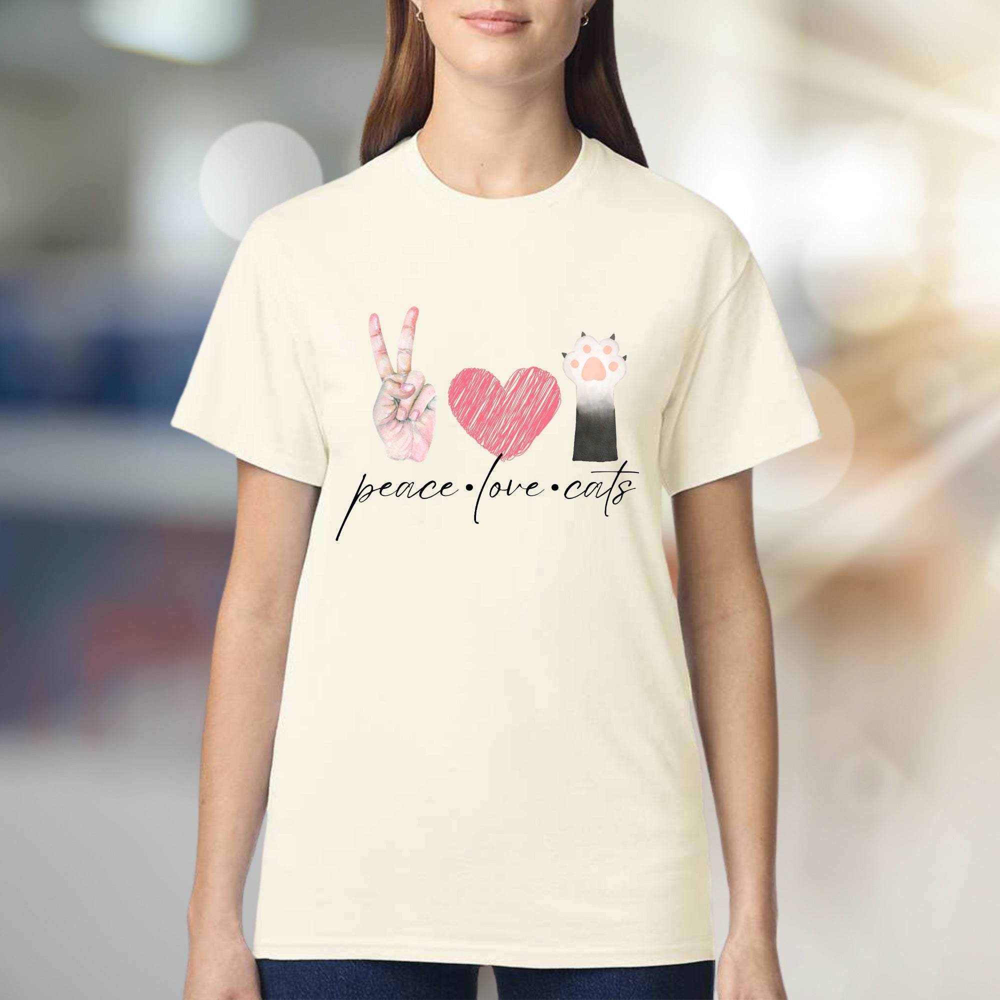 "peace love cats" Graphic Tee, a Feline Fan Pick for Cat Lovers