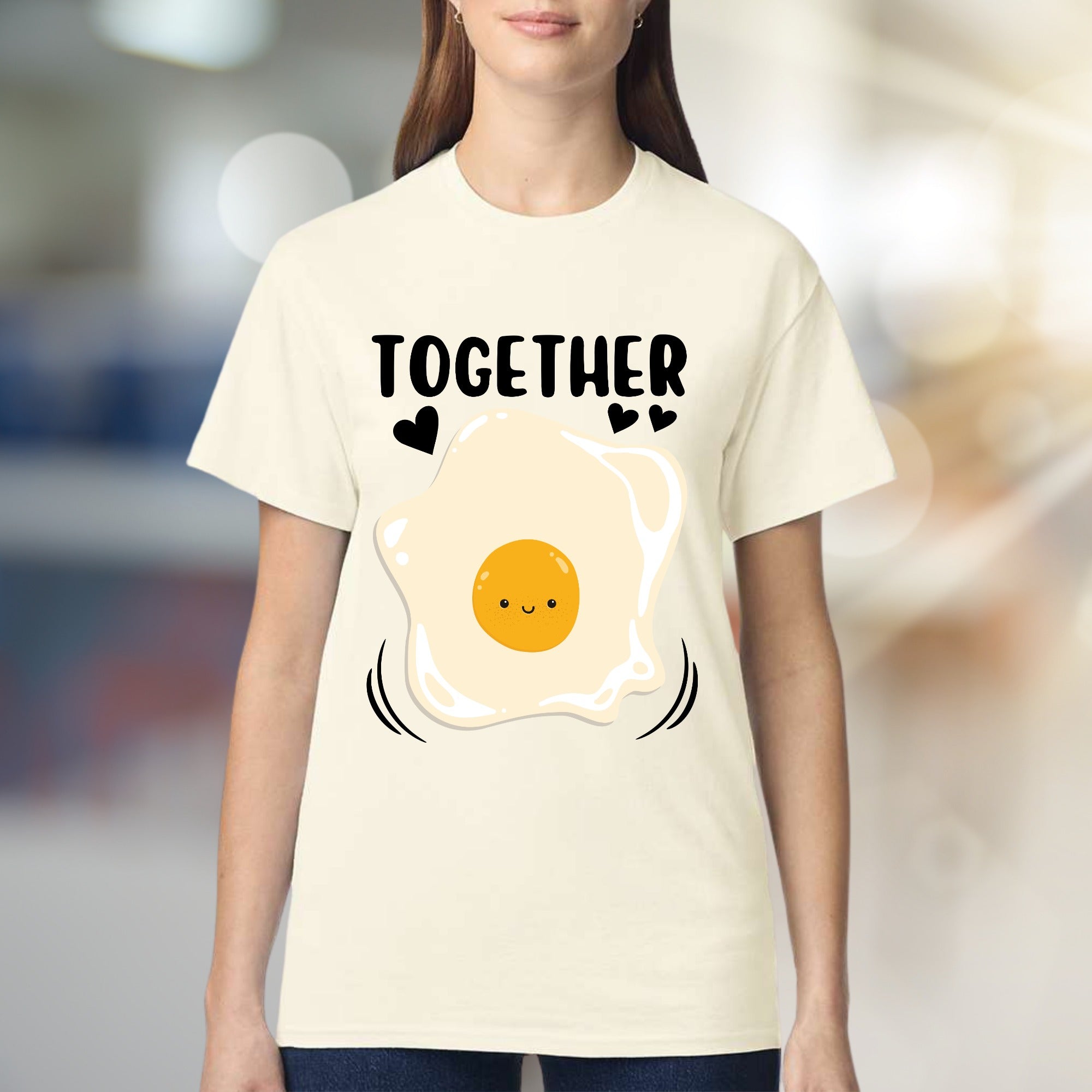 "TOGETHER" Cute Fried Egg Graphic Tee, A Playful Matching Pick for Couples